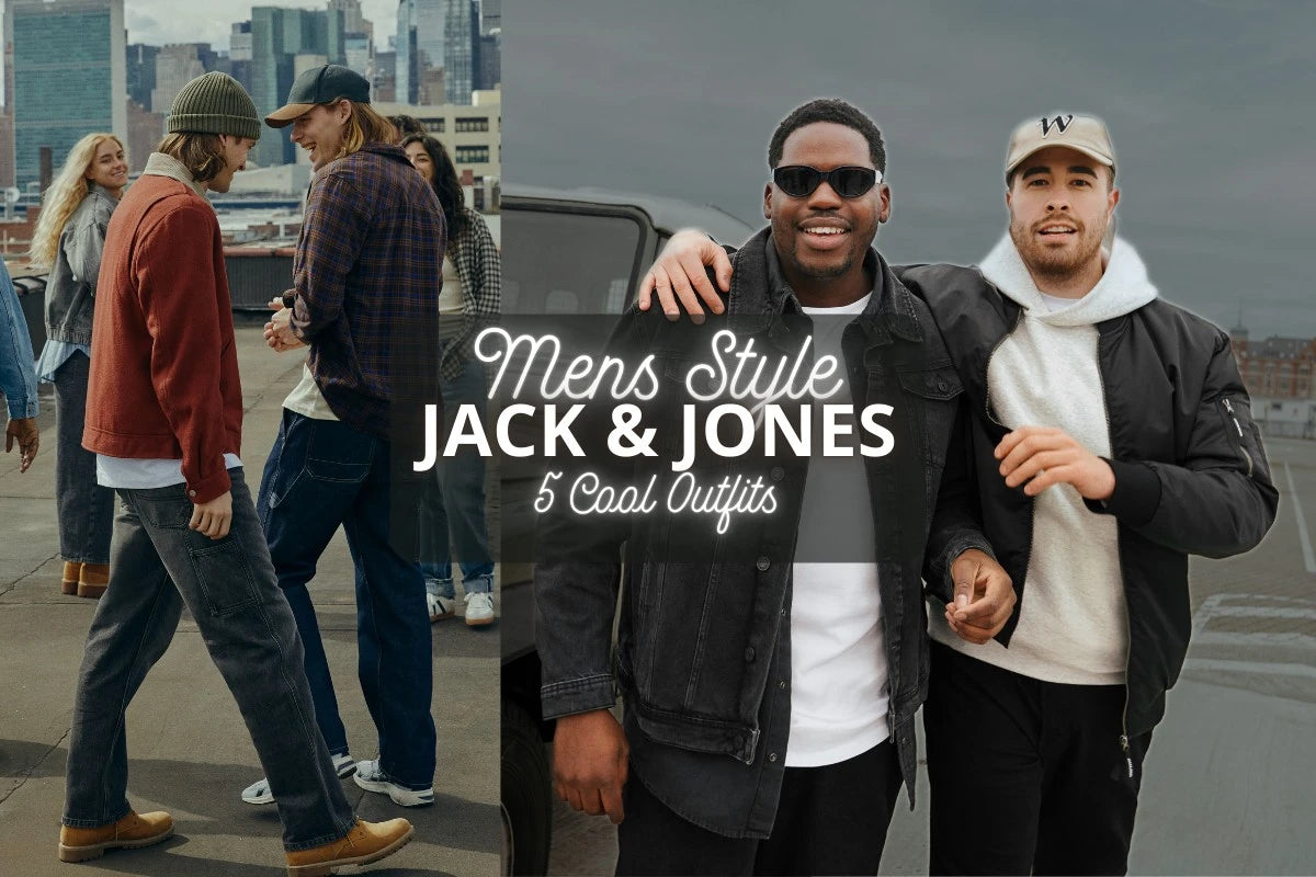 Bloggen om Jack and Jones Outfits til foråret 2025. På billedet ses 3 mandelige modeller iført Jack & Jones tøj.