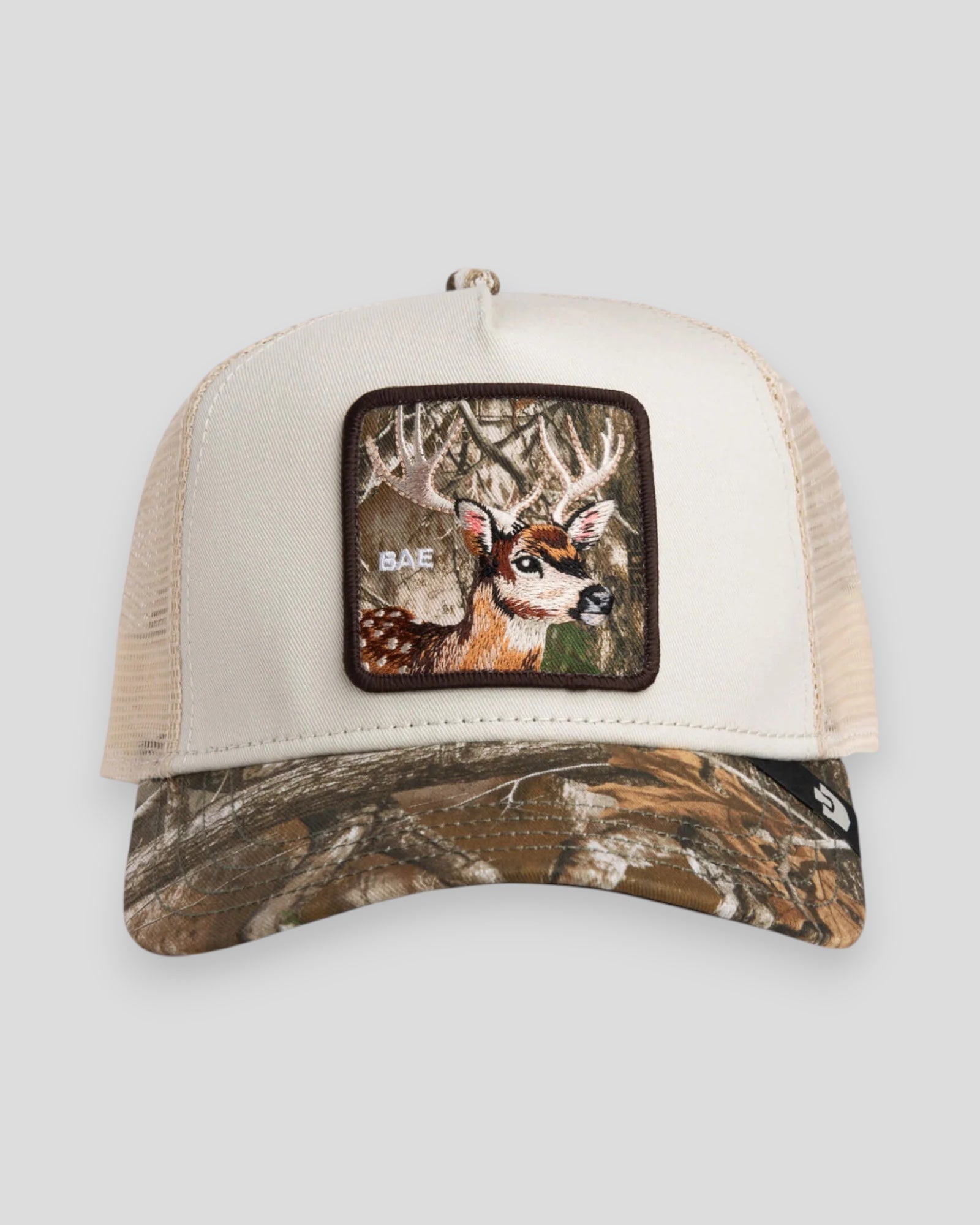 Goorin Bros Realtree Edge Bae Doe camouflage cap featuring a curved brim and adjustable strap, designed for outdoor enthusiasts.