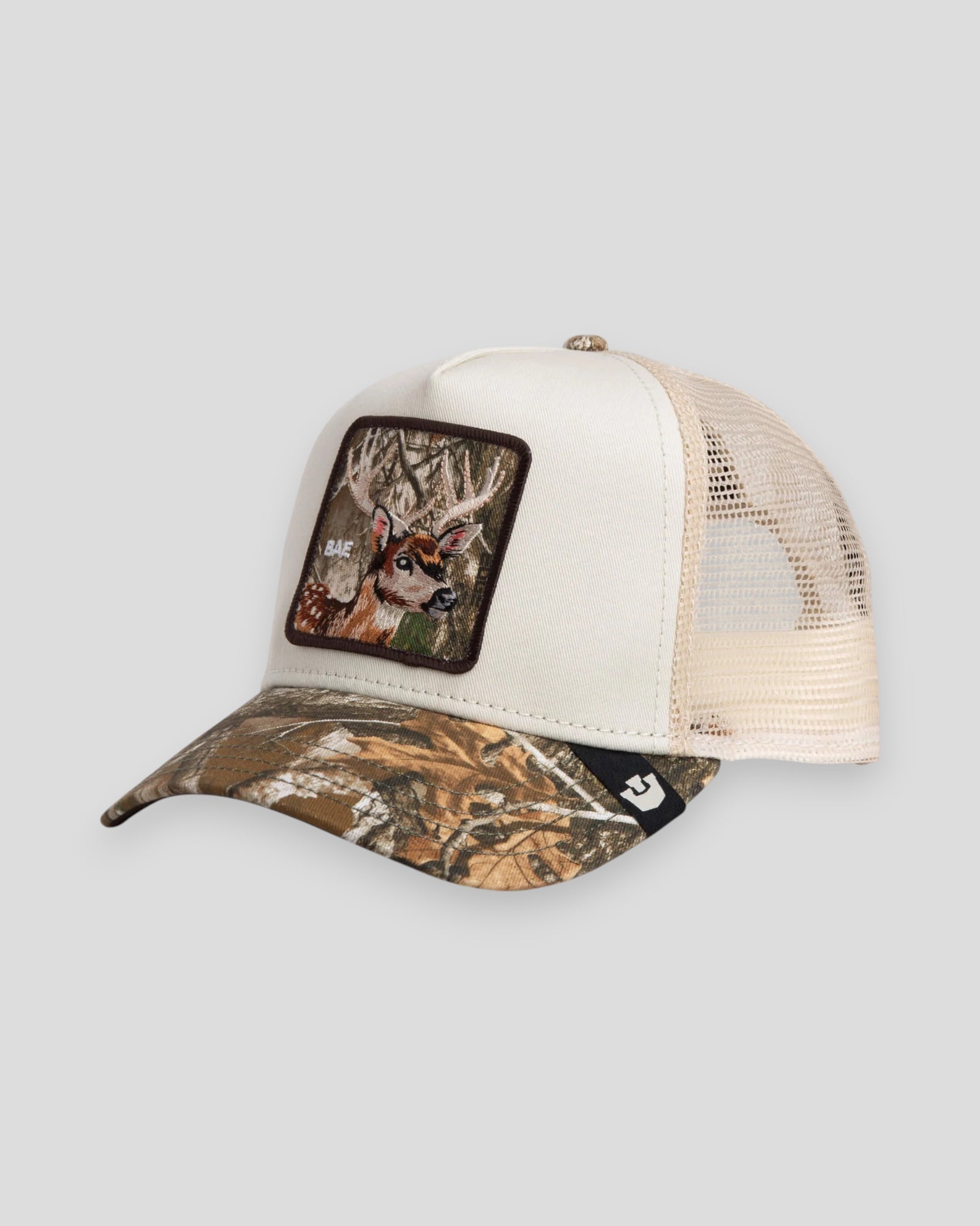 Goorin Bros Realtree Edge Bae Doe camouflage cap with embroidered doe logo, adjustable strap, and outdoor-inspired design.