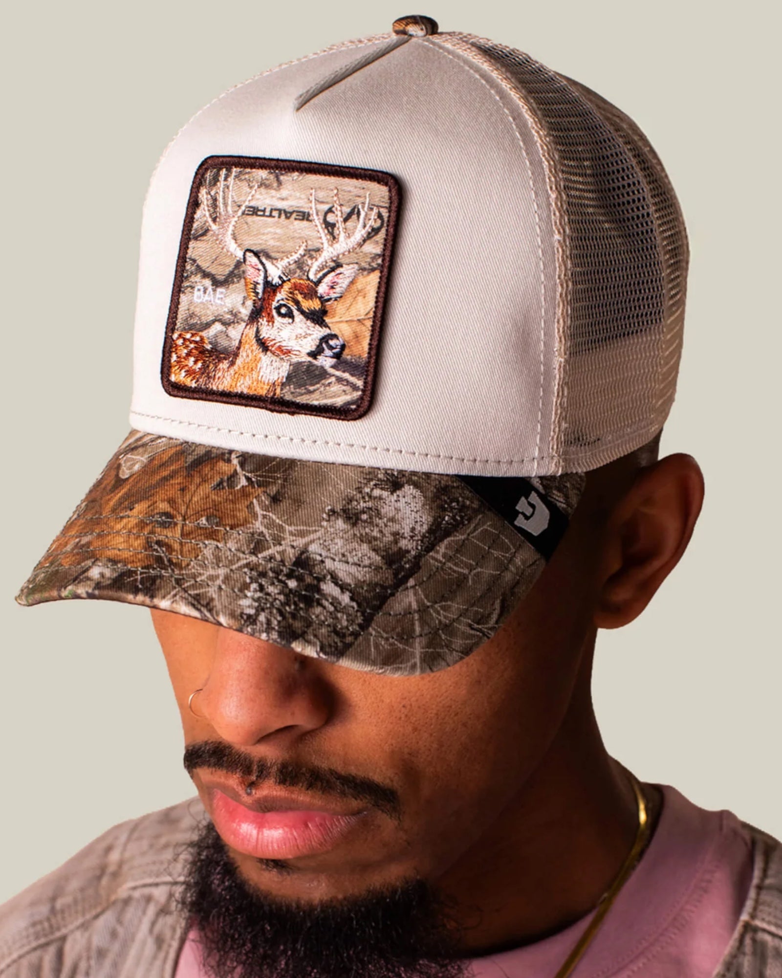 Goorin Bros Realtree Edge Bae Doe camouflage cap with adjustable strap and embroidered logo, designed for outdoor and casual wear.