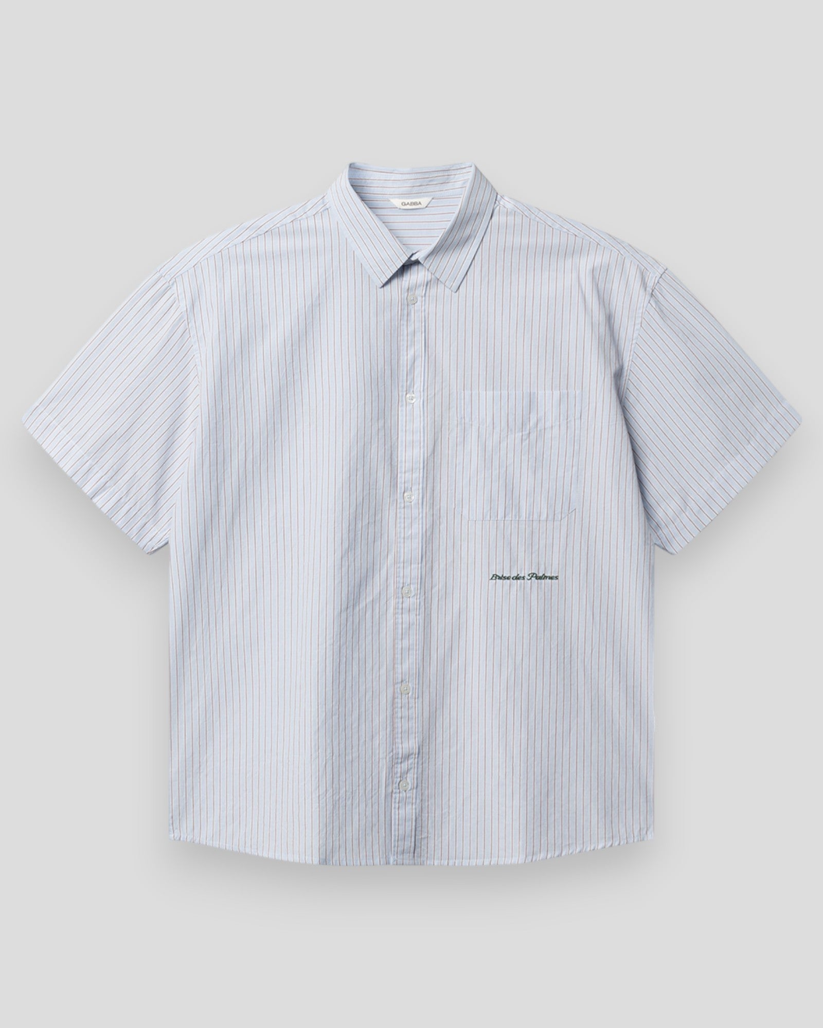 Gabba Jens Over Bisi SS Shirt in brown stripe, casual men's shirt with short sleeves and stylish striped pattern.