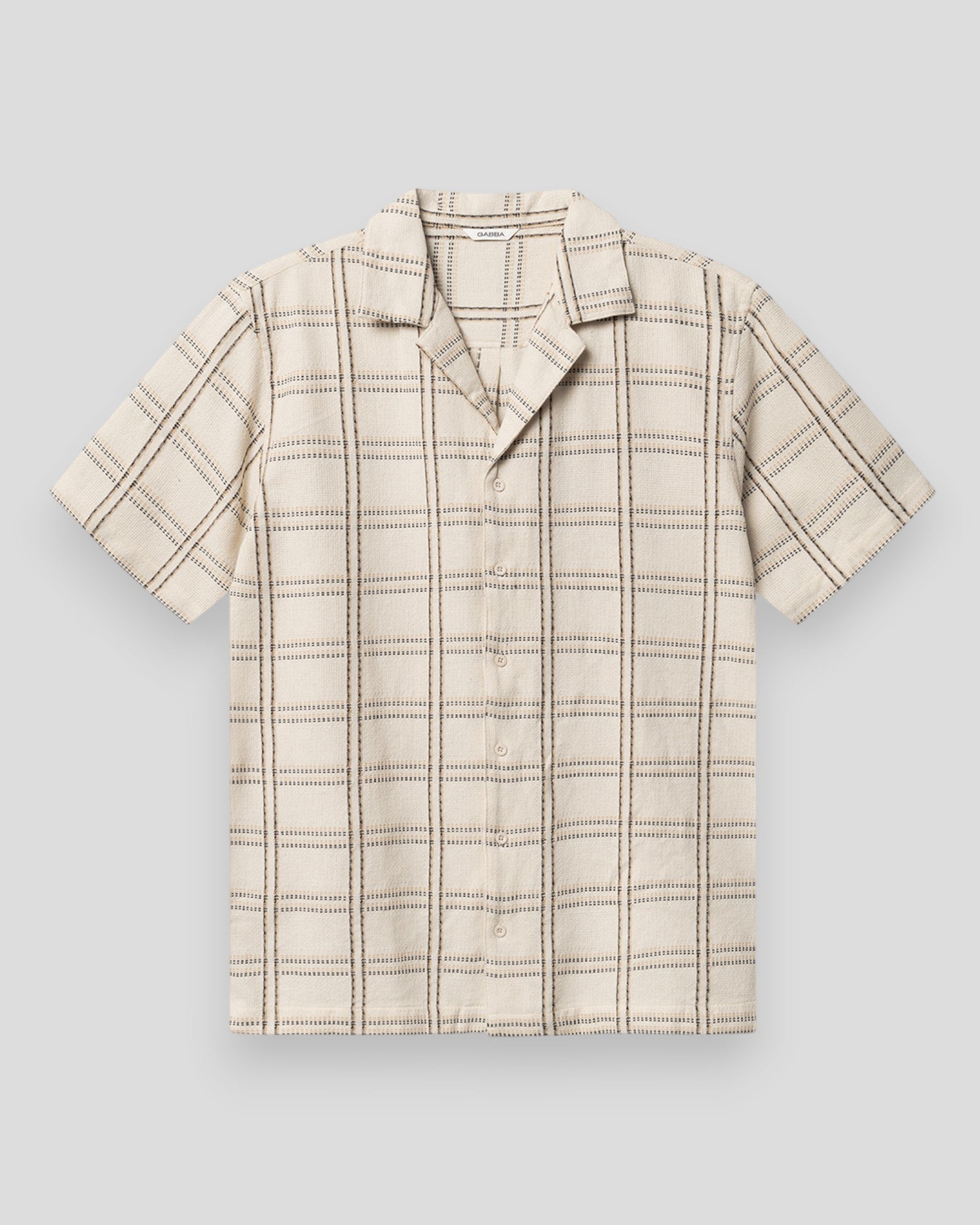 Gabba Sven Regular Resort Wire SS Shirt in beige check pattern, lightweight men's cotton shirt with a classic collar.