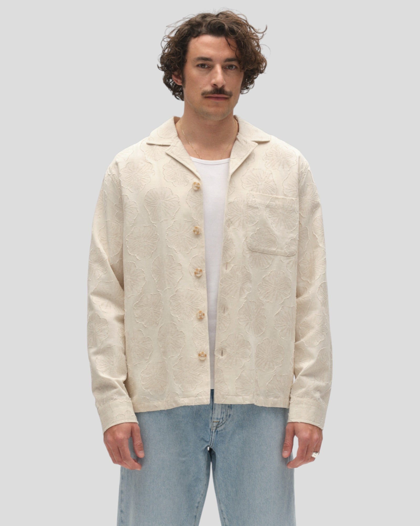 Austin Reso Raw LS Overshirt - Light Sand