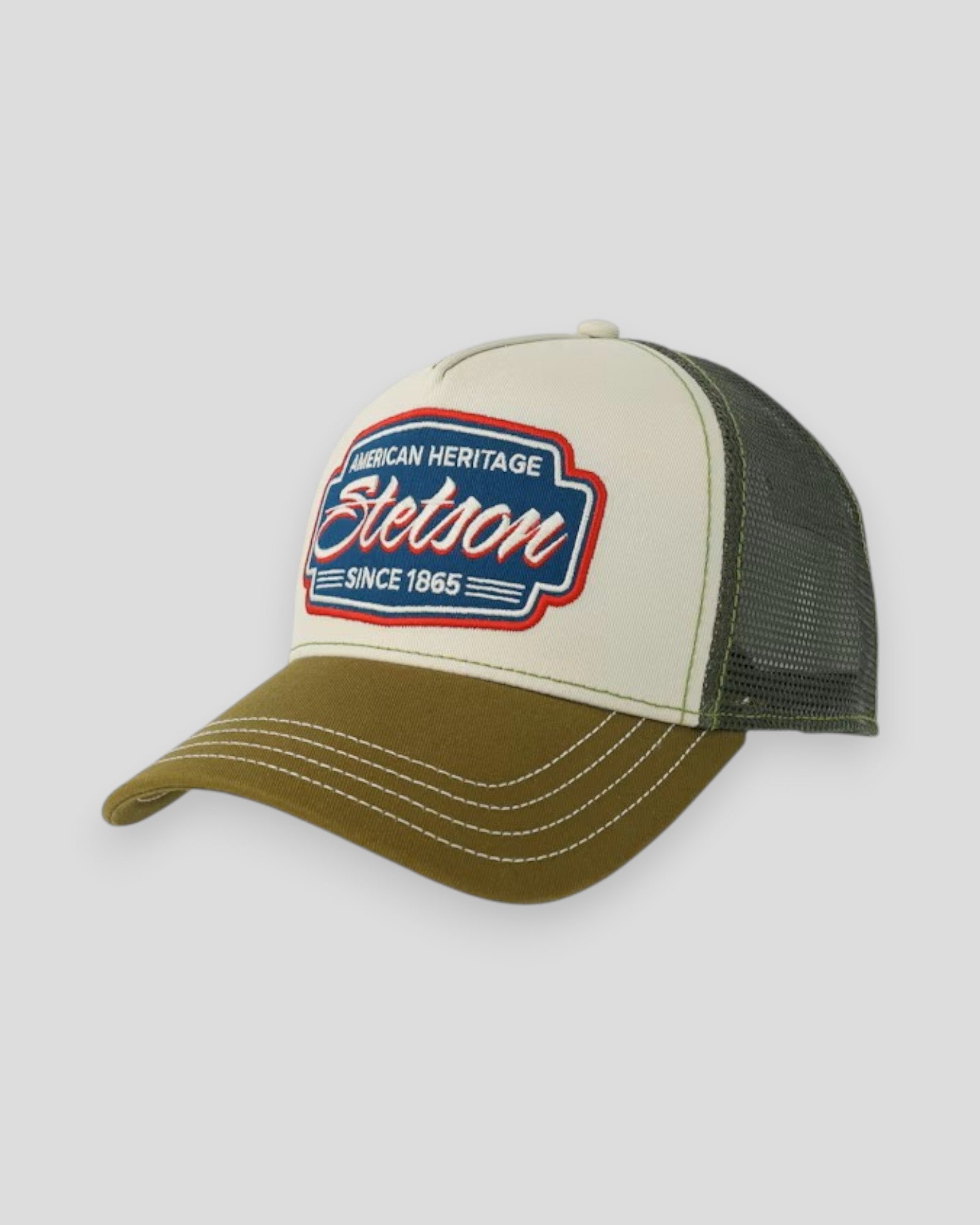 Stetson Trucker Cap Classic Race in olive color with mesh back and curved brim, casual outdoor headwear.