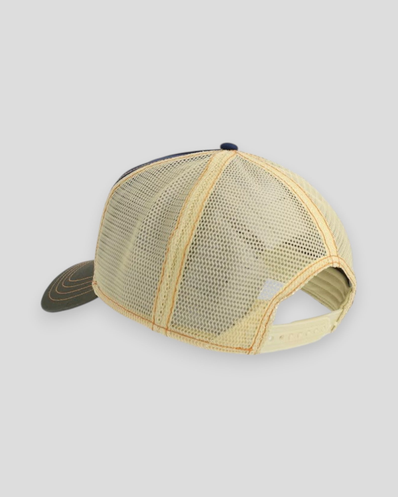 Stetson Trucker Cap Cowboy Coffee in blue and olive, featuring a structured design and adjustable snapback for casual wear.