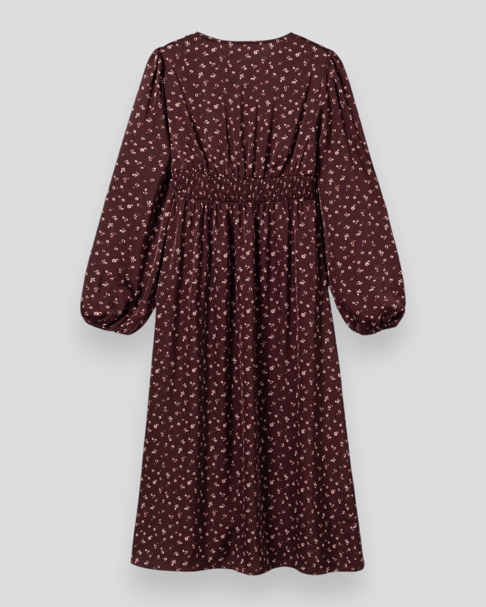 Døgnkærligt N-Lilith kjole fra Noella i Dwyn burgundy print, vises med blomsterdesign og elegant snit.