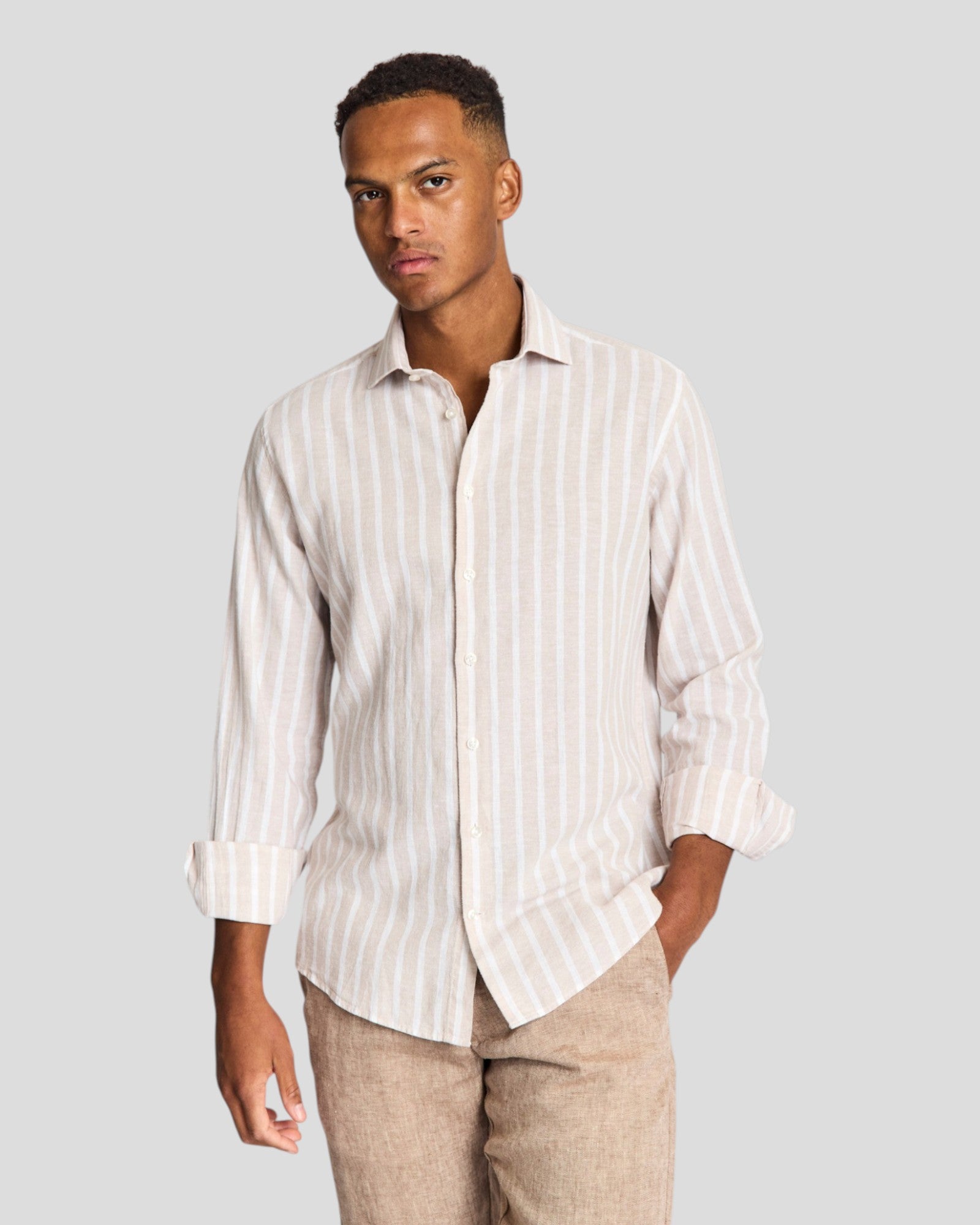 Burgos Casual Modern Fit Shirt - Sand/White