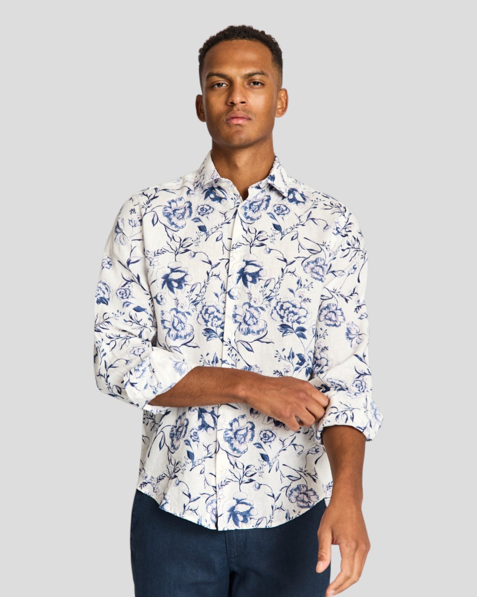 White Mengel casual modern fit shirt by Bruun & Stengade displayed on a hanger with a clean background.