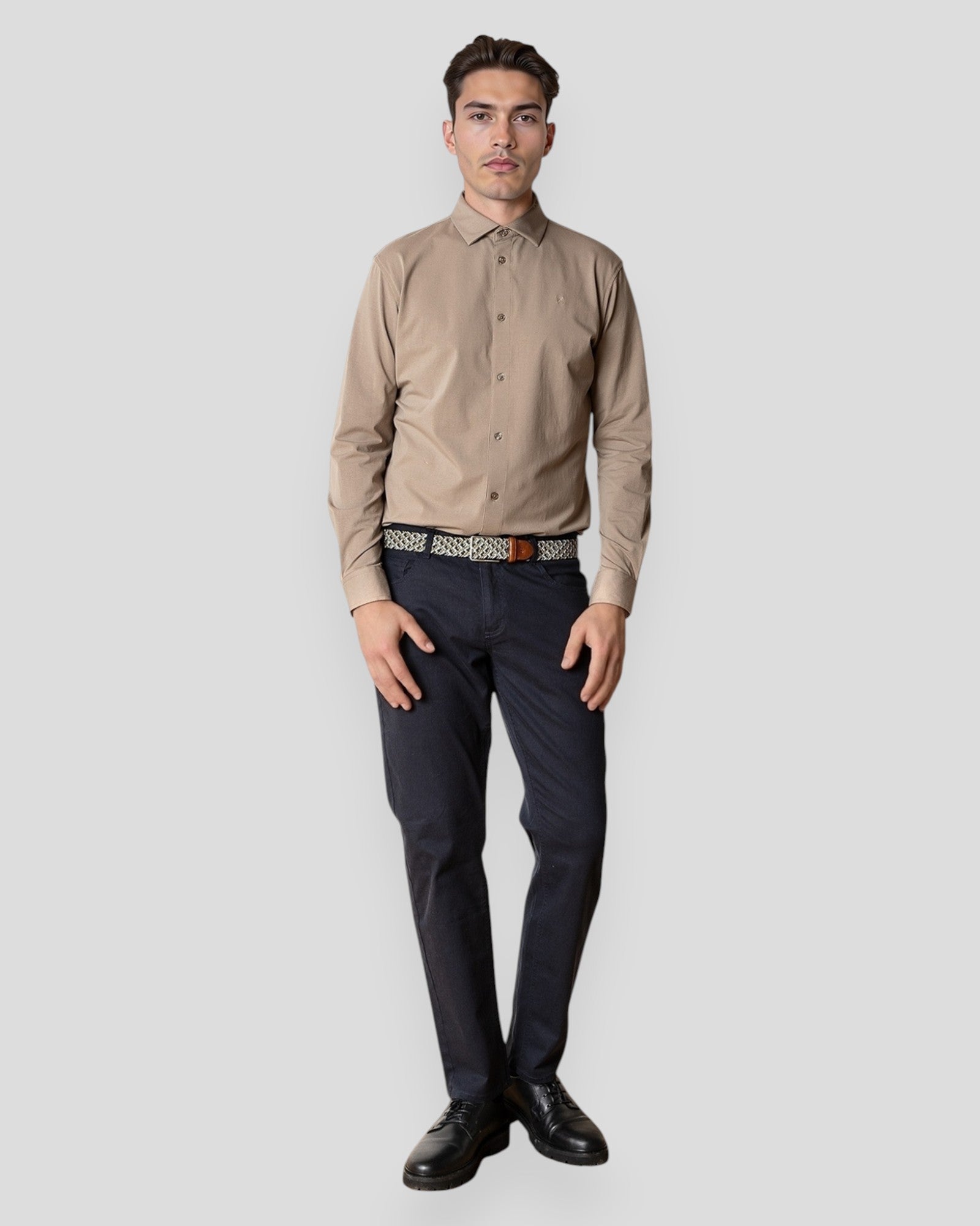 Clean Formal Stretch Shirt LS - Brindle Beige