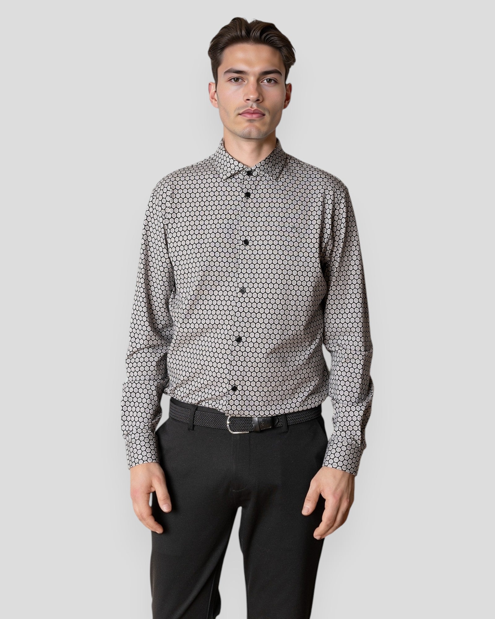 Clean Formal AOP Stretch Shirt LS - Black