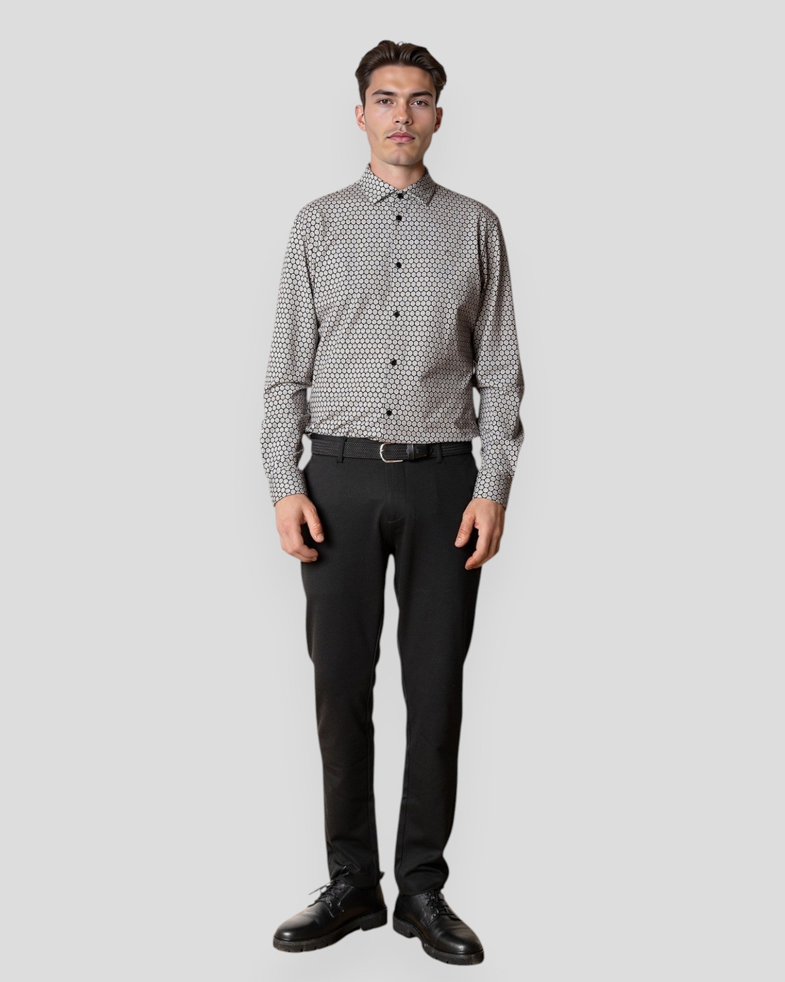 Clean Formal AOP Stretch Shirt LS - Black