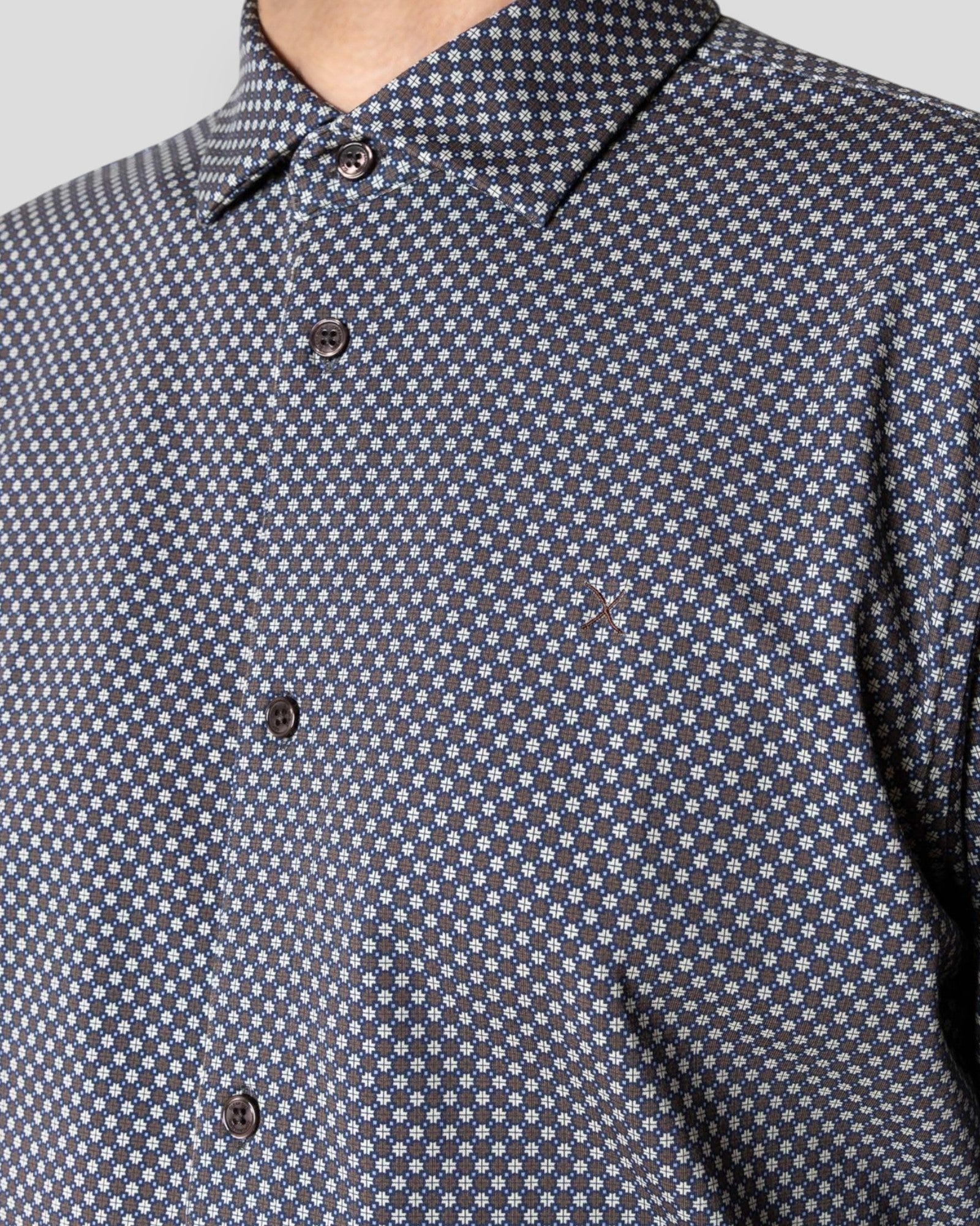 Clean Formal AOP Stretch Shirt LS - Dark Brown