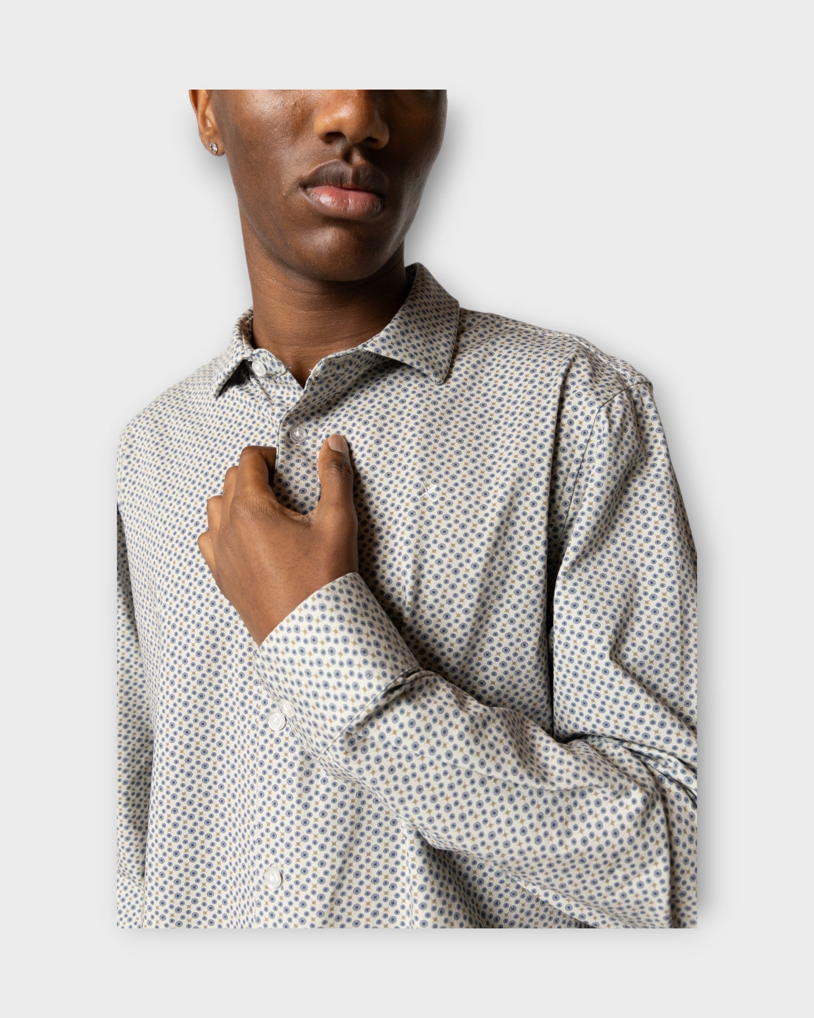 Clean Formal Aop Stretch Shirt Ls - Grey Col 4