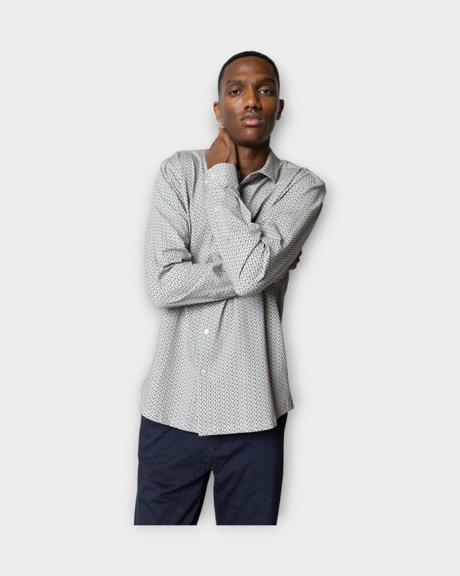 Clean Formal Aop Stretch Shirt Ls - Grey Col 4