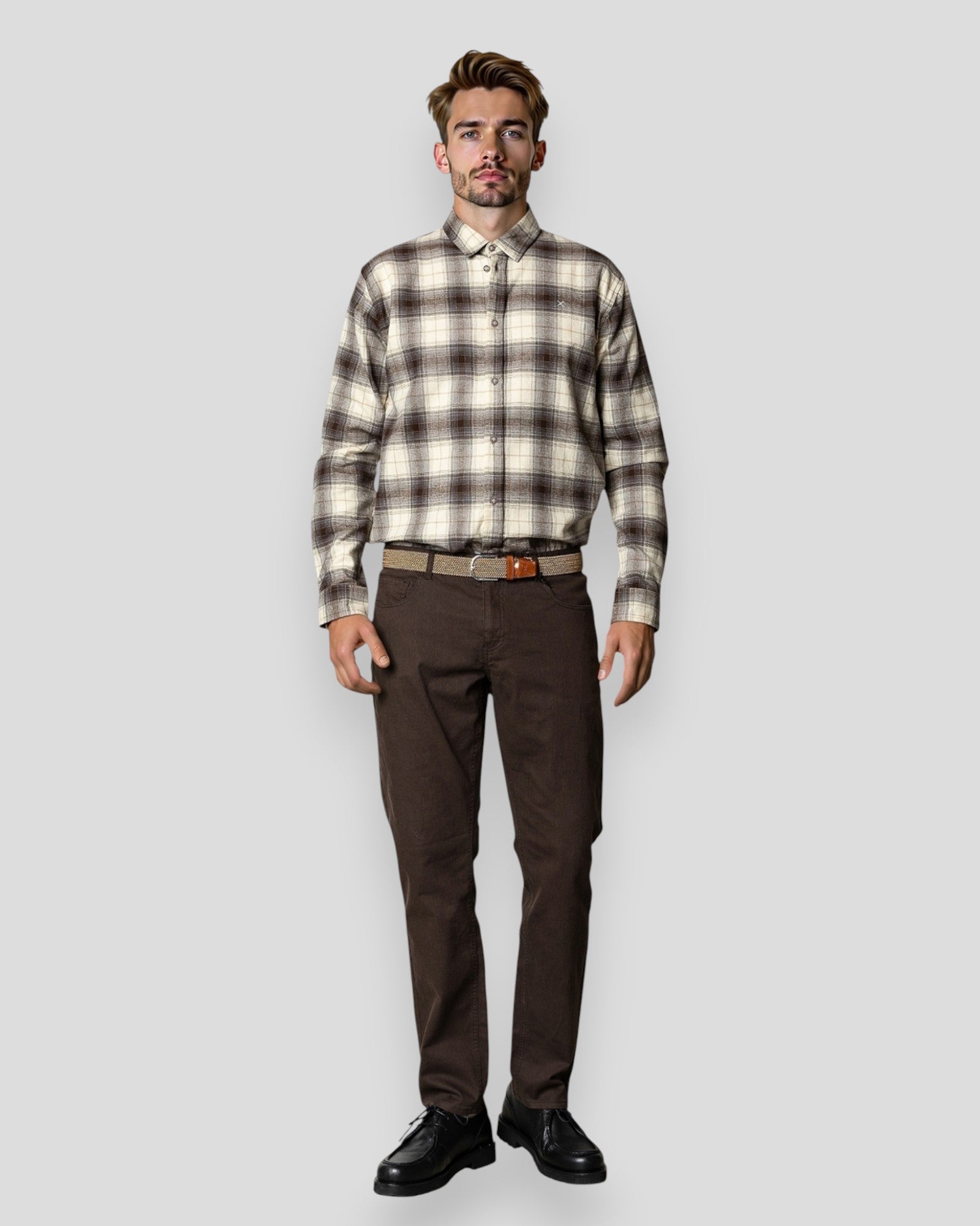 Dylan Checked Flannel Shirt - Ecru/Brown