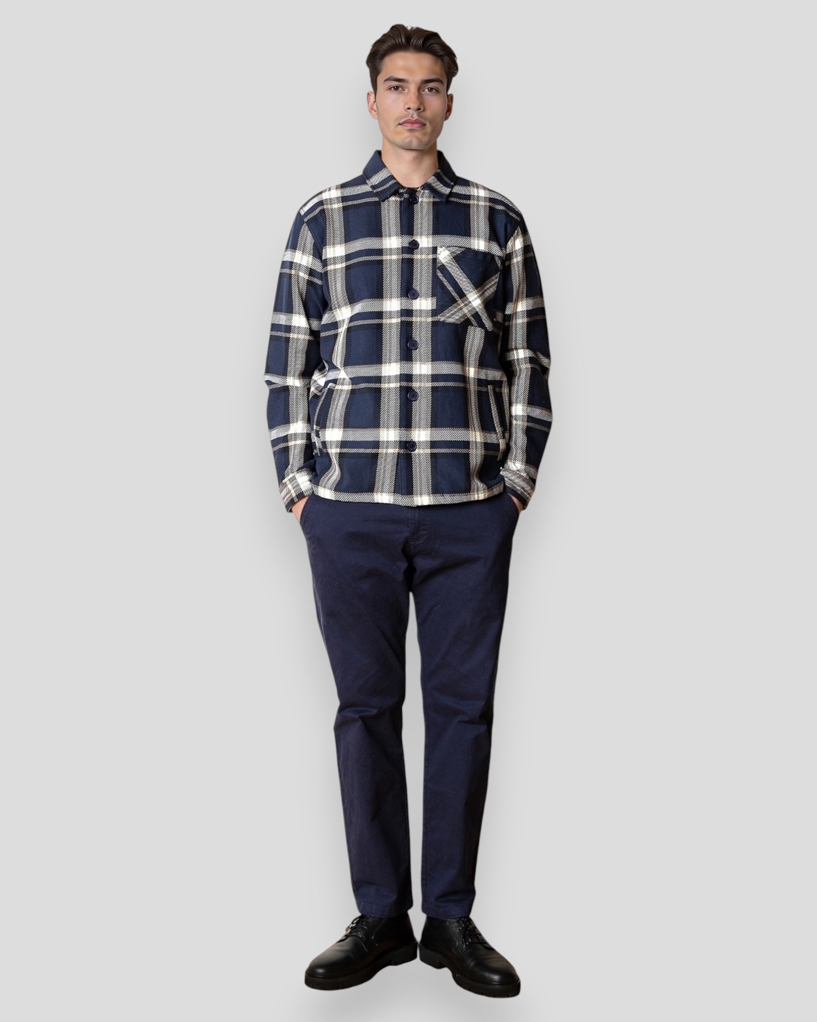 Asher Checked Overshirt - Navy