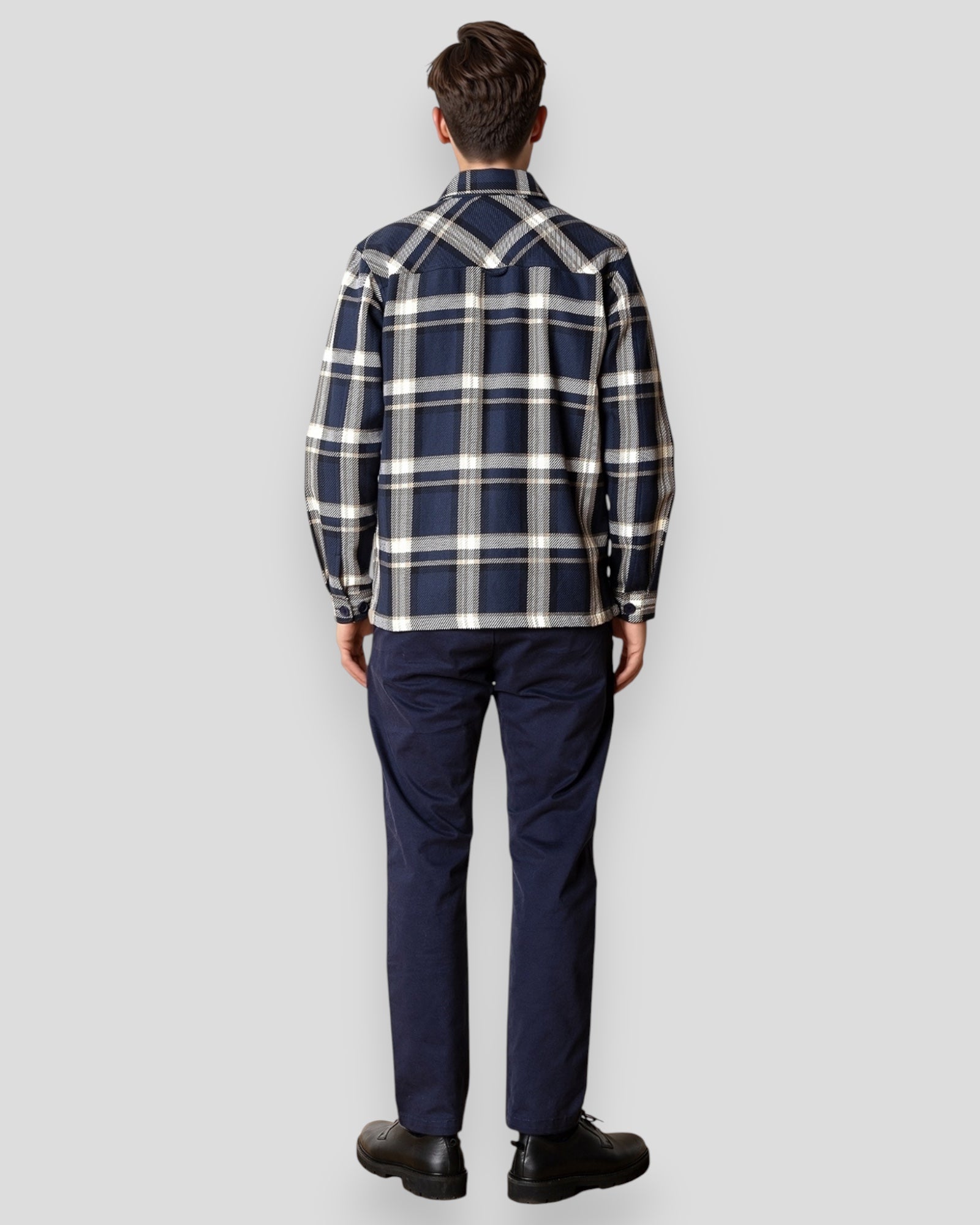 Asher Checked Overshirt - Navy
