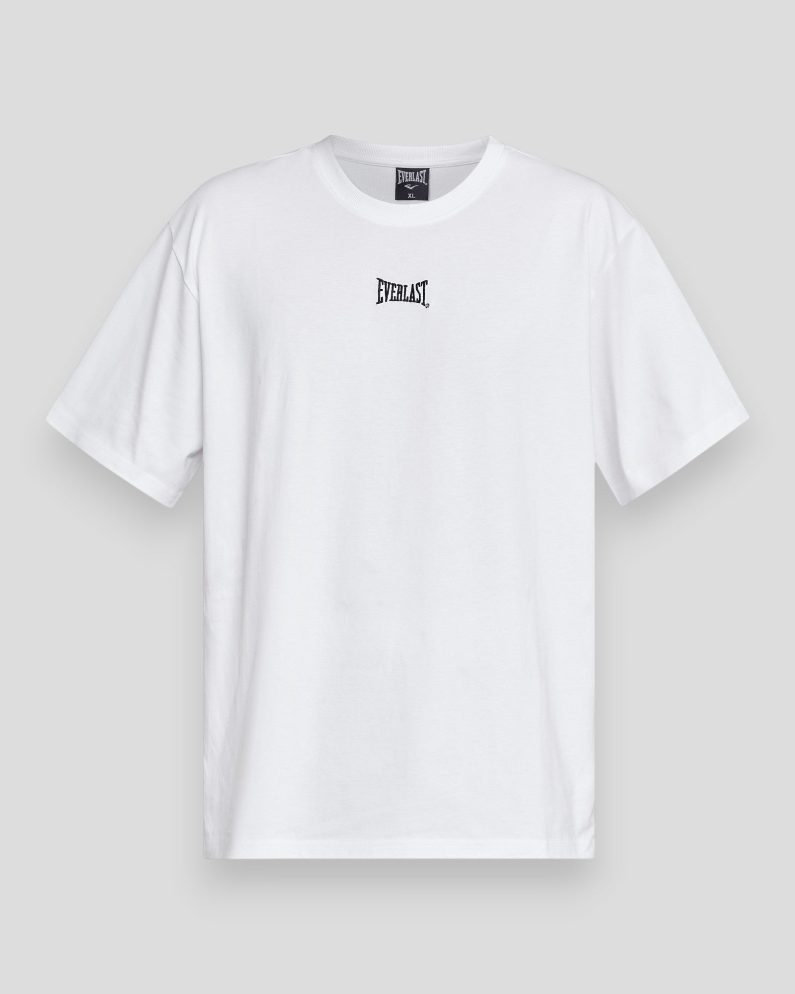 White Everlast Phase Tee shirt displayed on a hanger with a plain background.