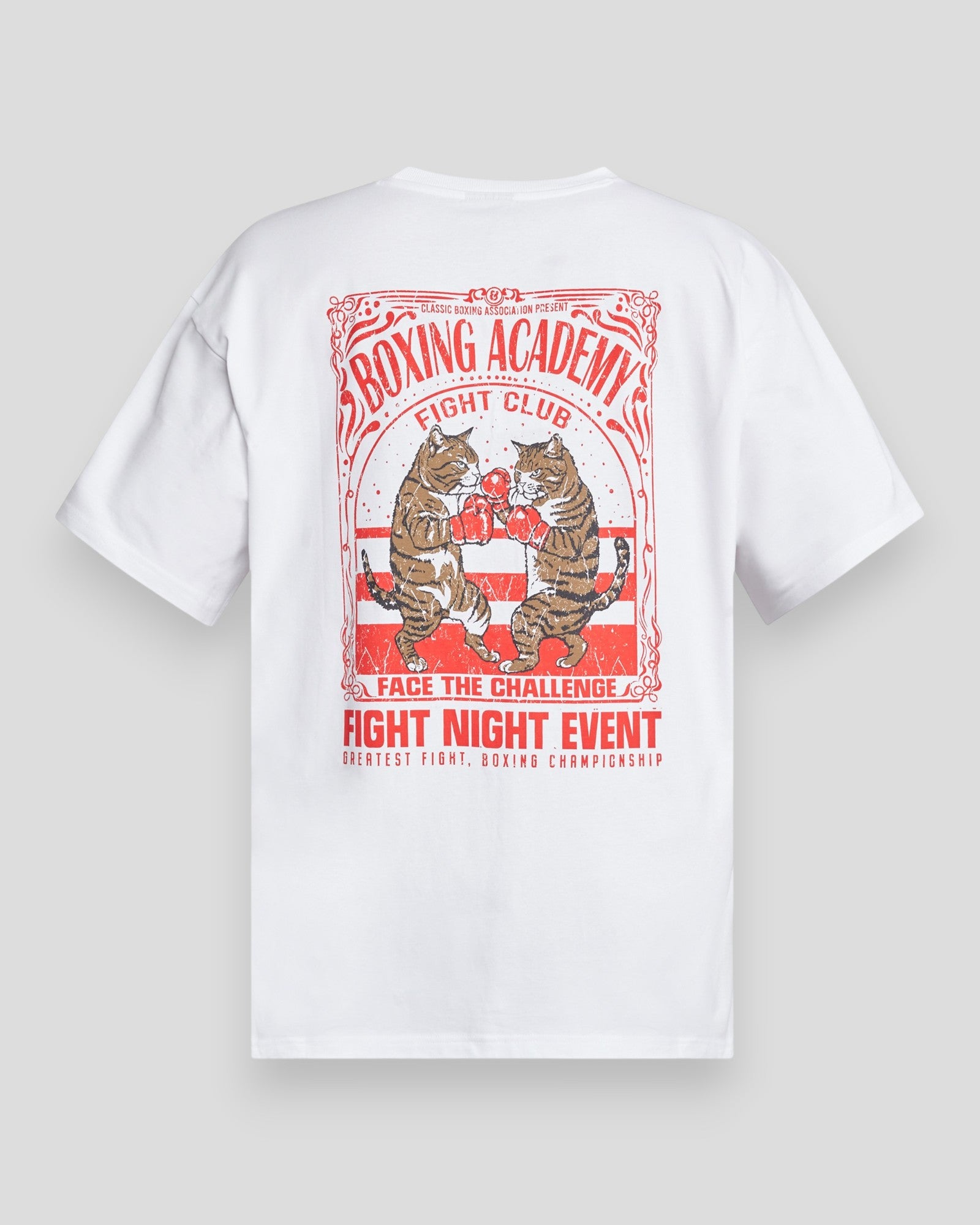 White Everlast Phase Tee hanging on a display with a round neckline and short sleeves.