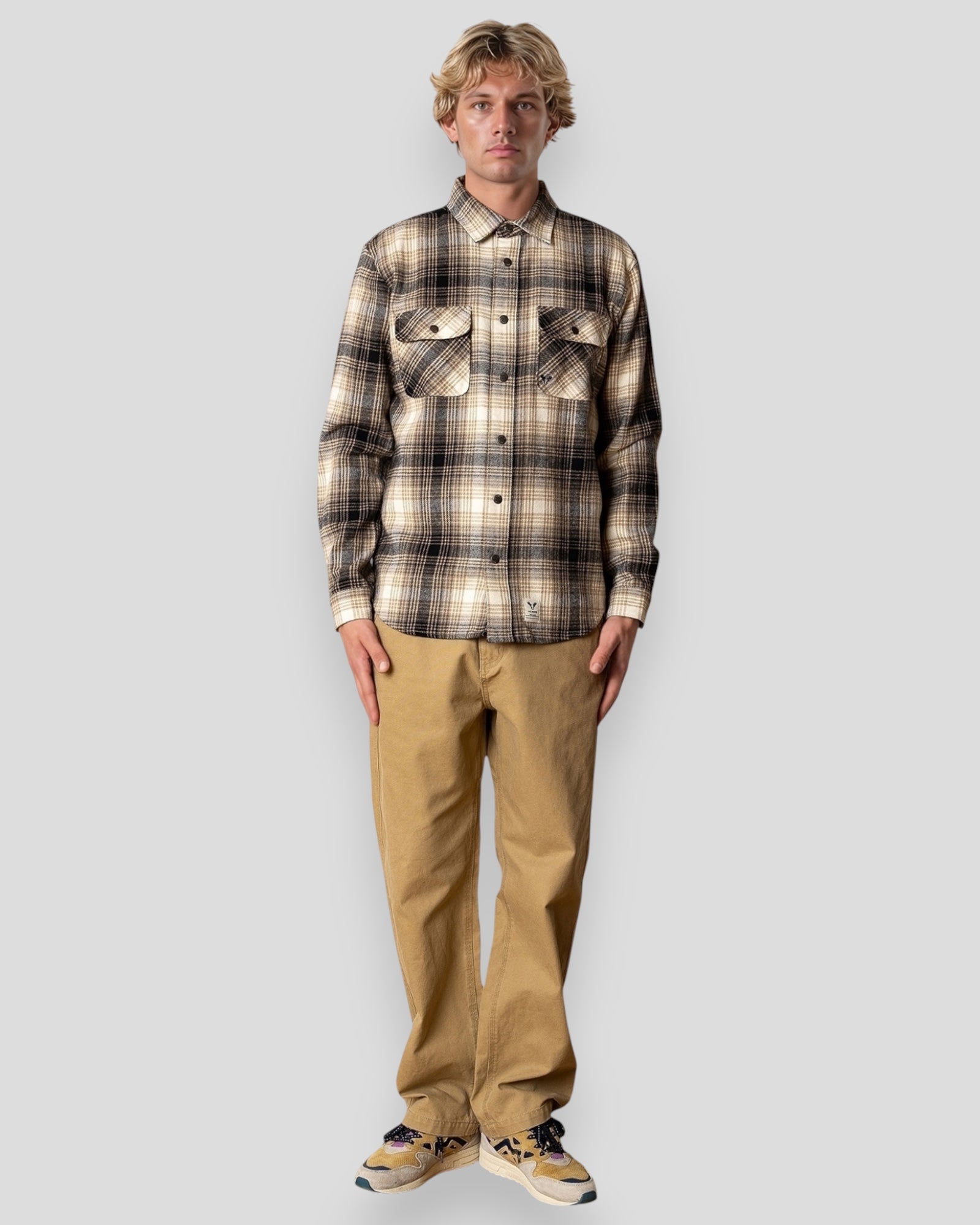 Adrian Cotton Check Shirt - Sand/Black