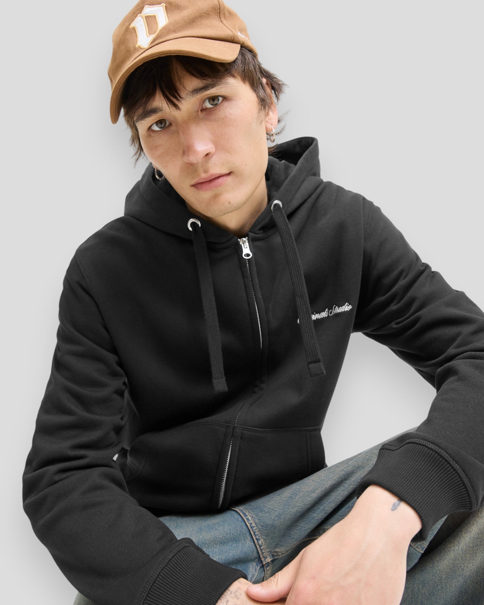 Norrebro EMB Sweat Zip Hoodie - Black