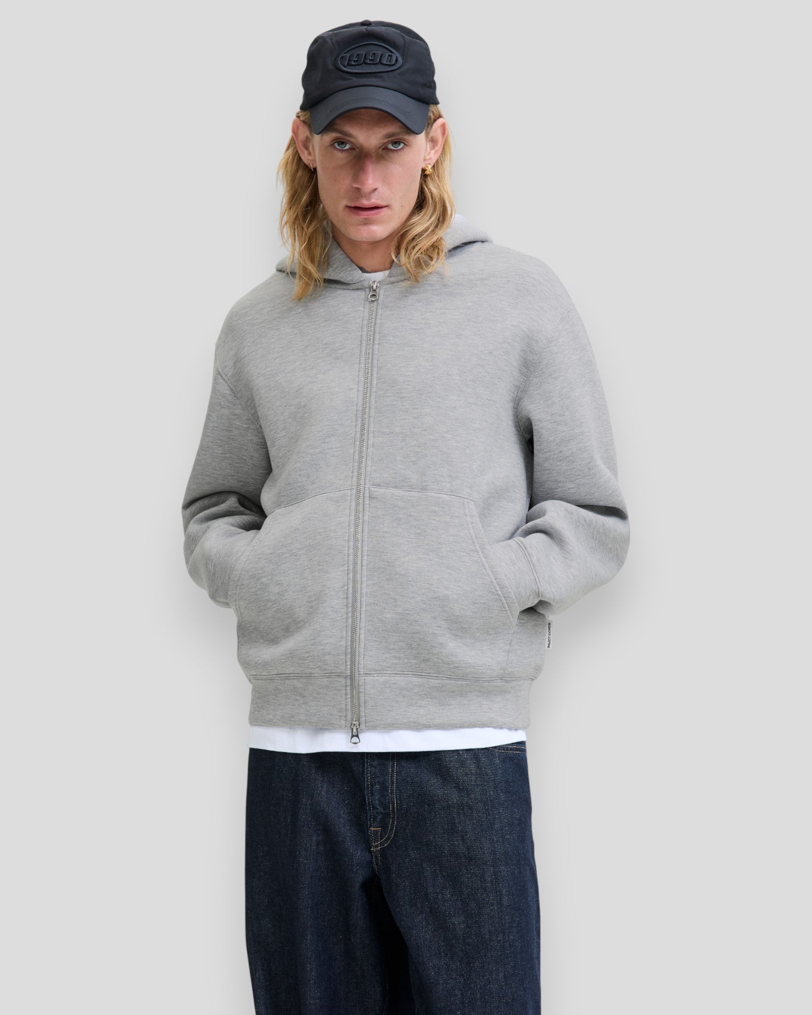 Cover Scuba Sweat Zip Hoodie - Light Grey Melange