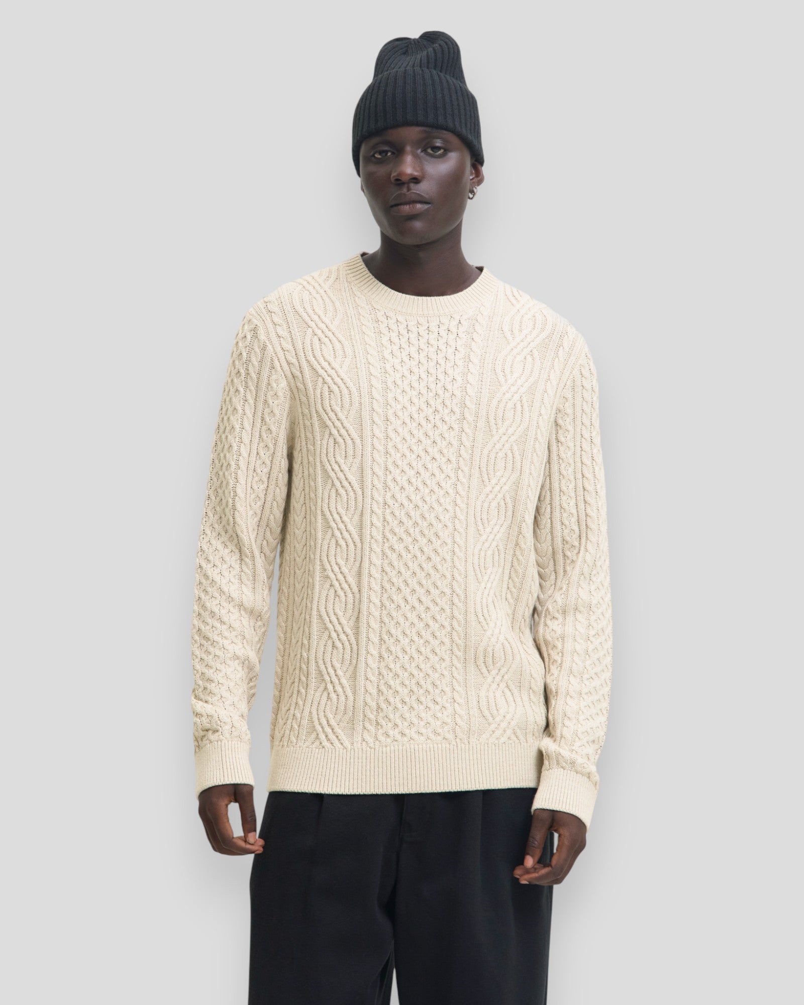 Blusean Knit Cable Crew Neck - Silver Lining