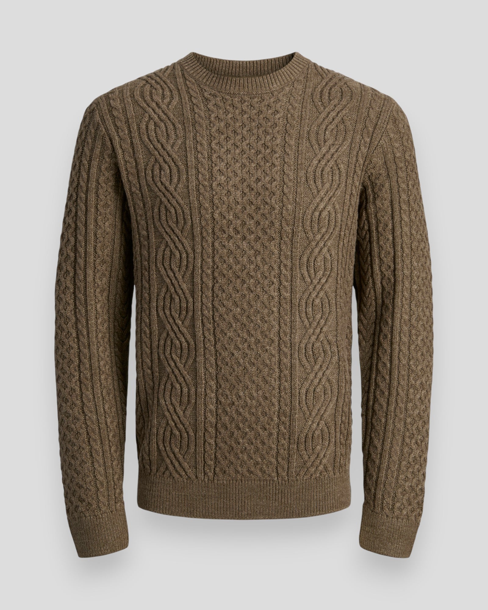 Blusean Knit Cable Crew Neck - Malt Ball Melange