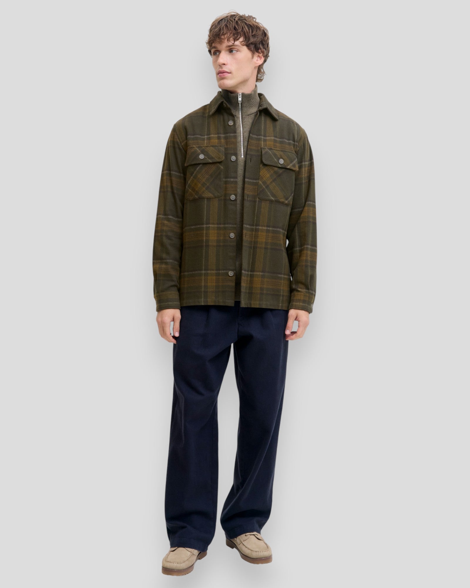 Rayle Melange Check LS Overshirt - Peat
