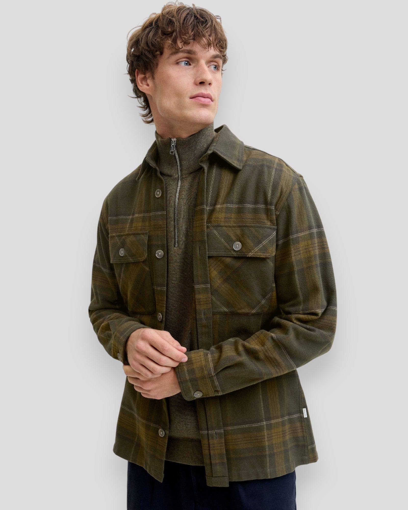 Rayle Melange Check LS Overshirt - Peat