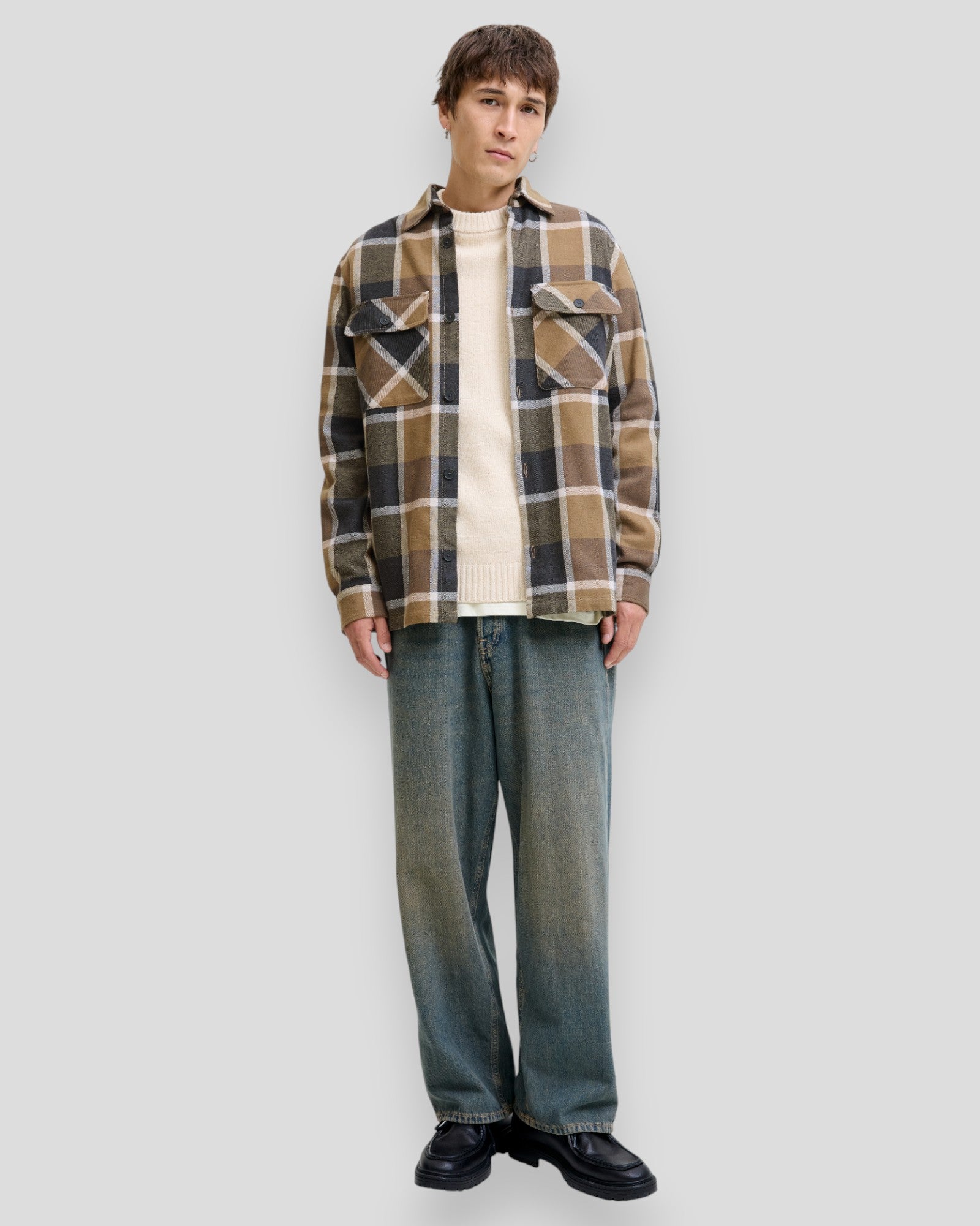 Rayle Melange Check LS Overshirt - Malt Ball