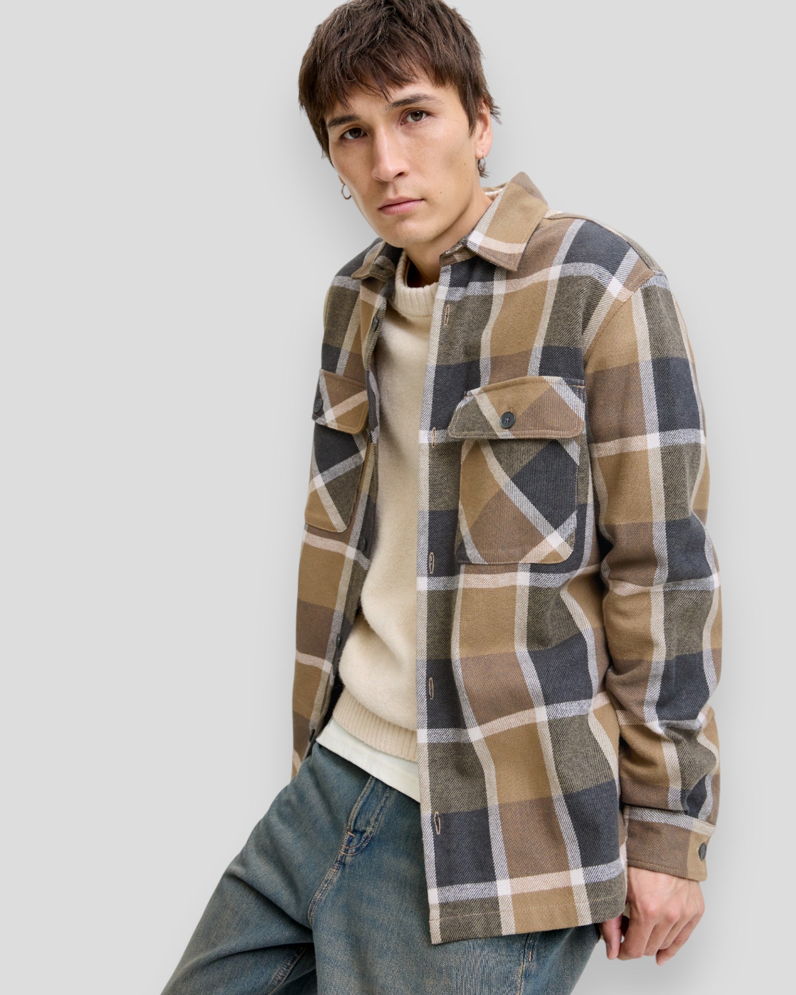 Rayle Melange Check LS Overshirt - Malt Ball