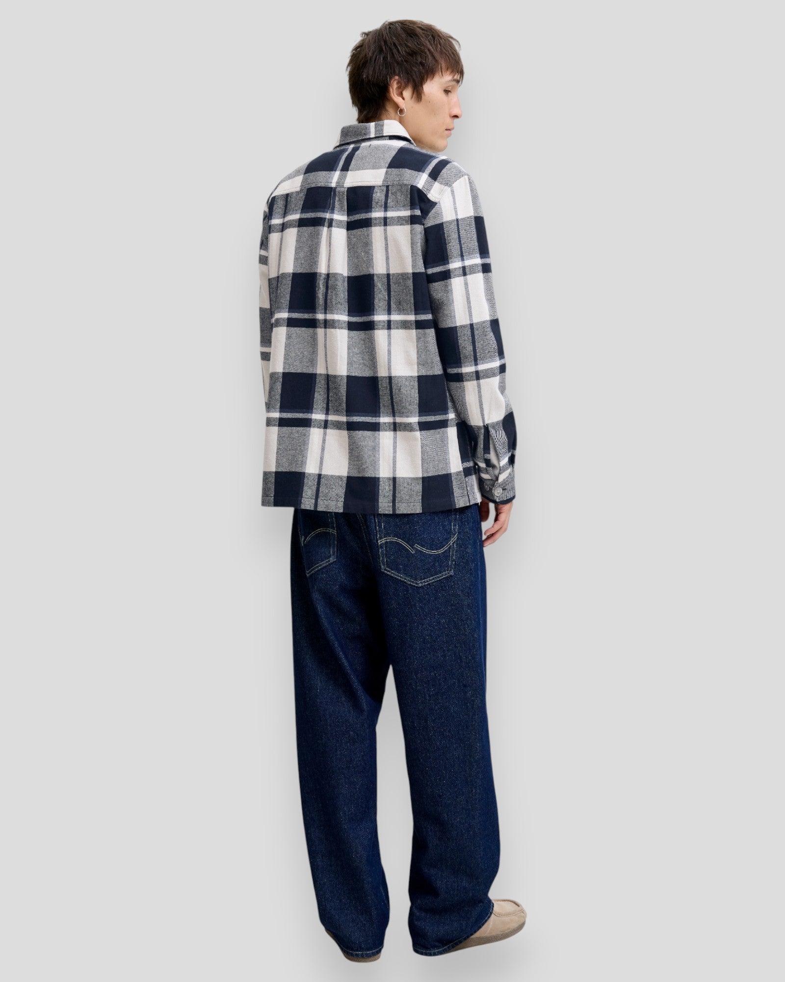 Rayle Melange Check LS Overshirt - Dark Navy
