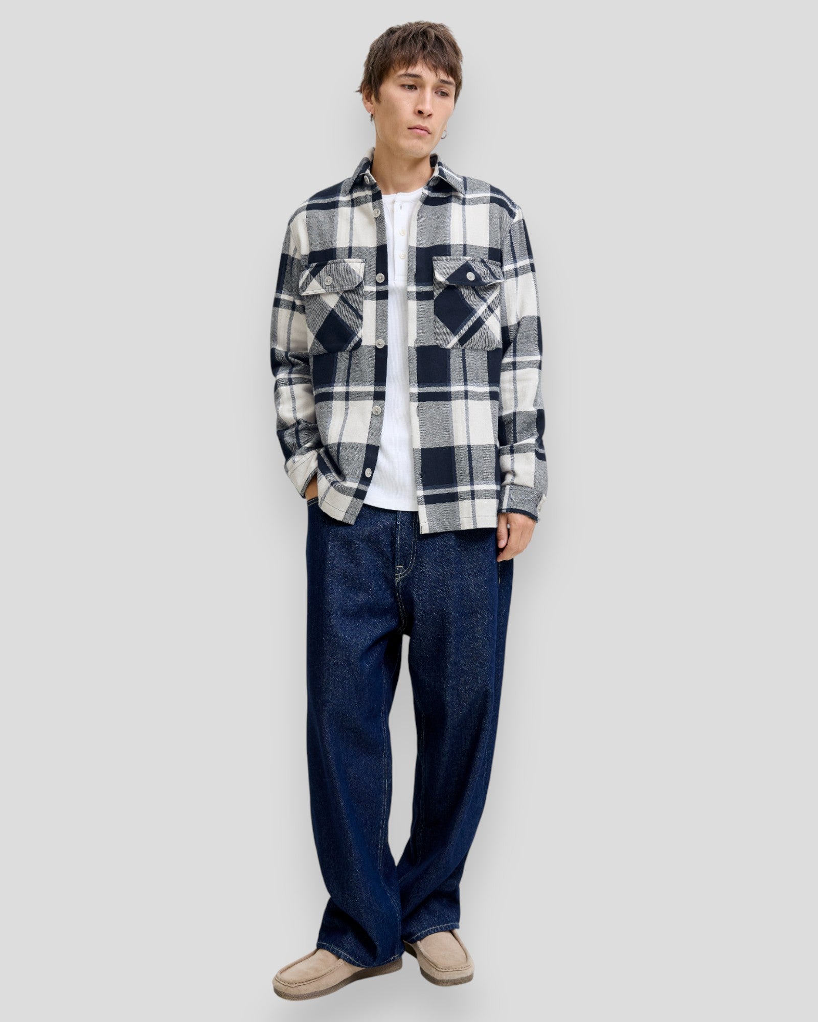 Rayle Melange Check LS Overshirt - Dark Navy