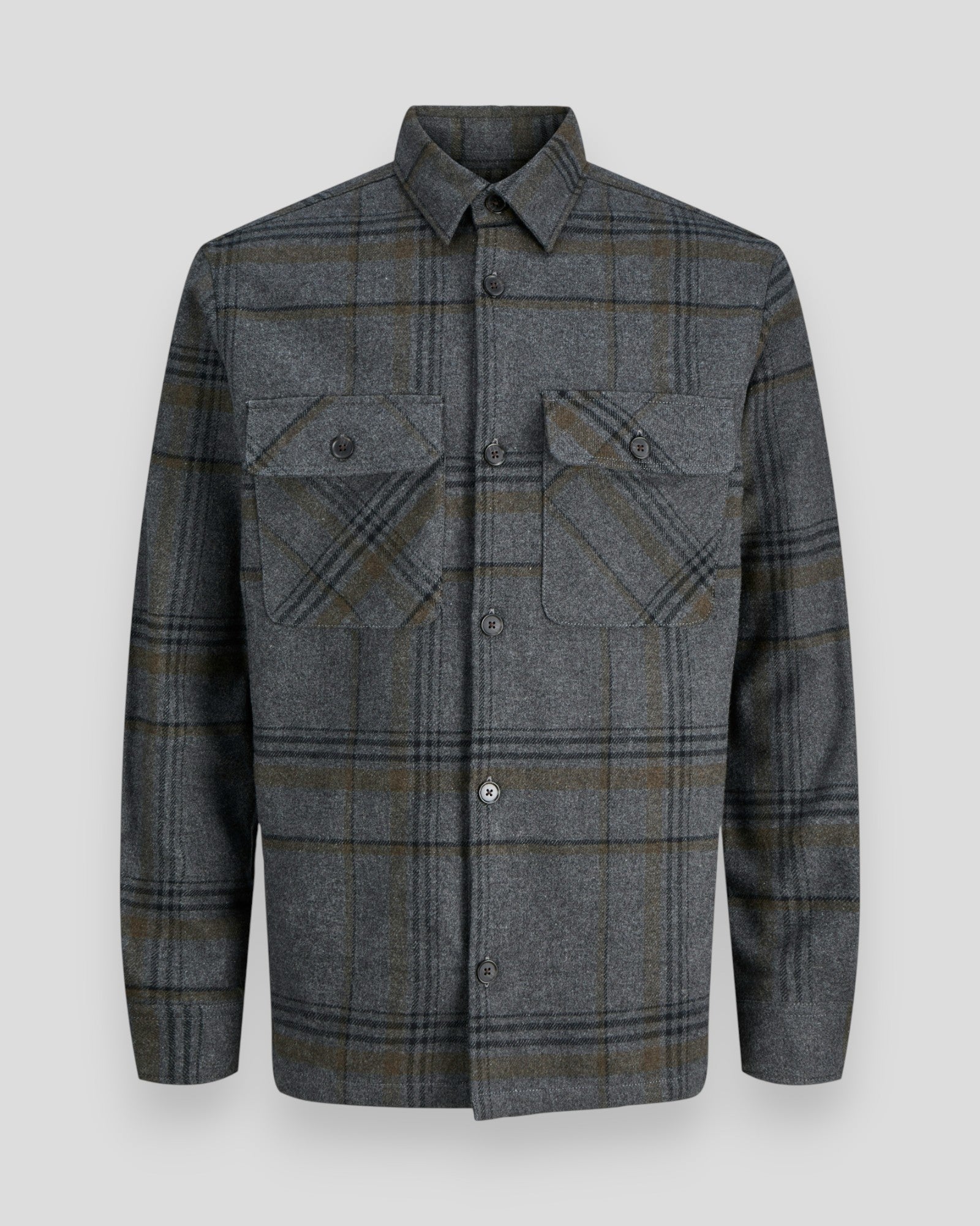 Rayle Melange Check LS Overshirt - Dark Grey