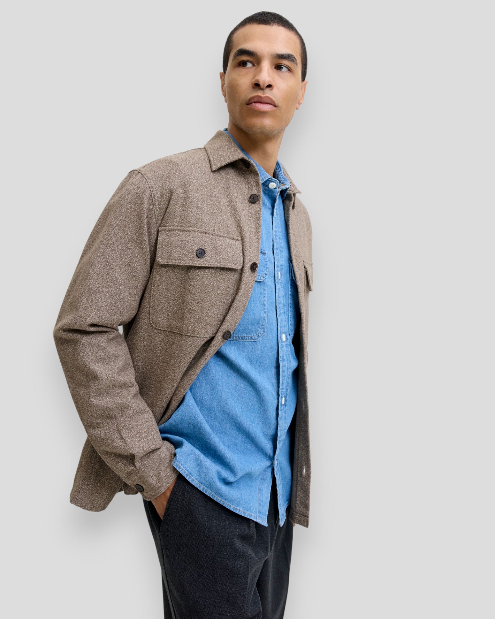 Rayle Melange Check LS Overshirt - Brindle