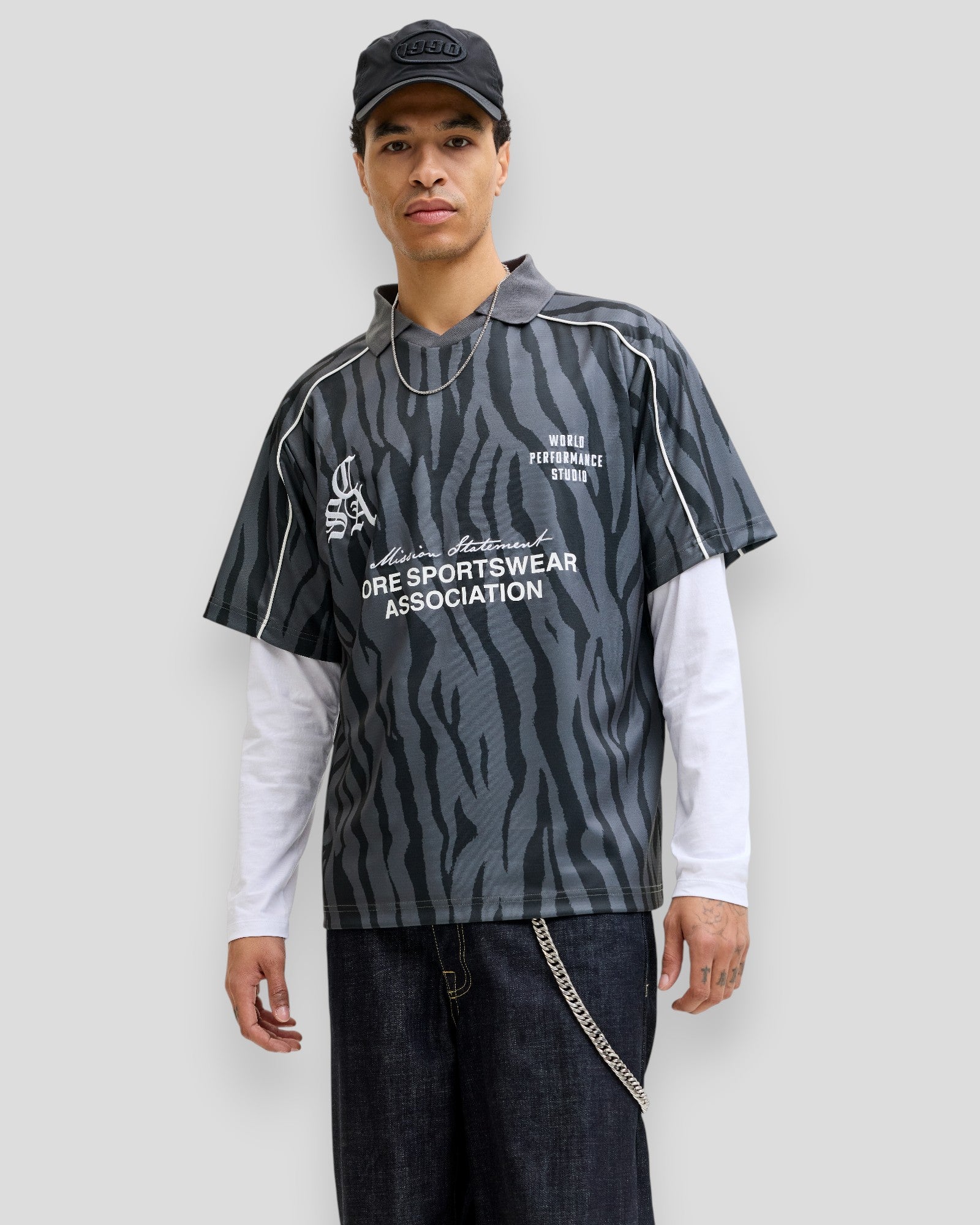 Dust Piping Football Open Collar SS - Black/Zebra