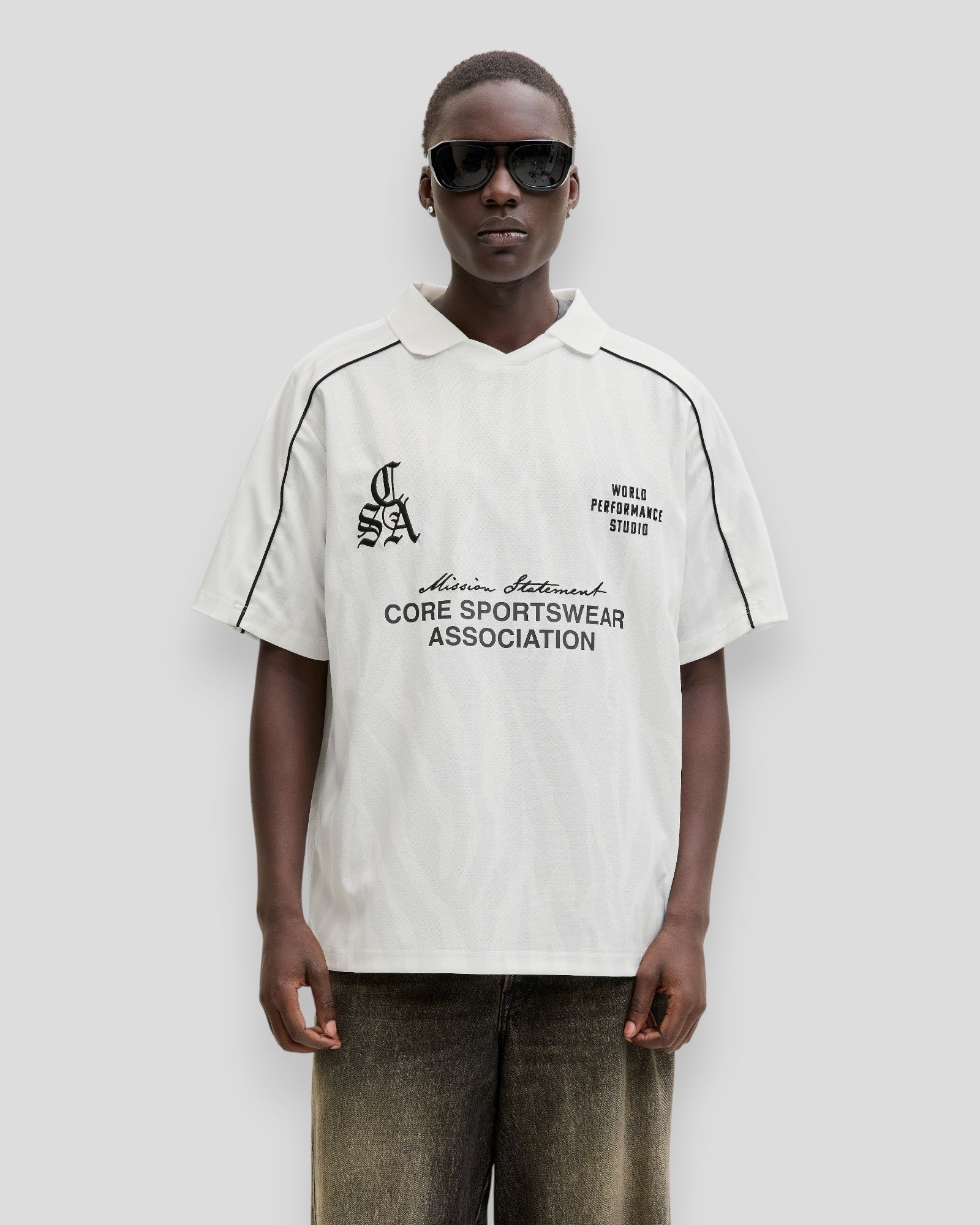 Dust Piping Football Open Collar SS - Bright White/Zebra