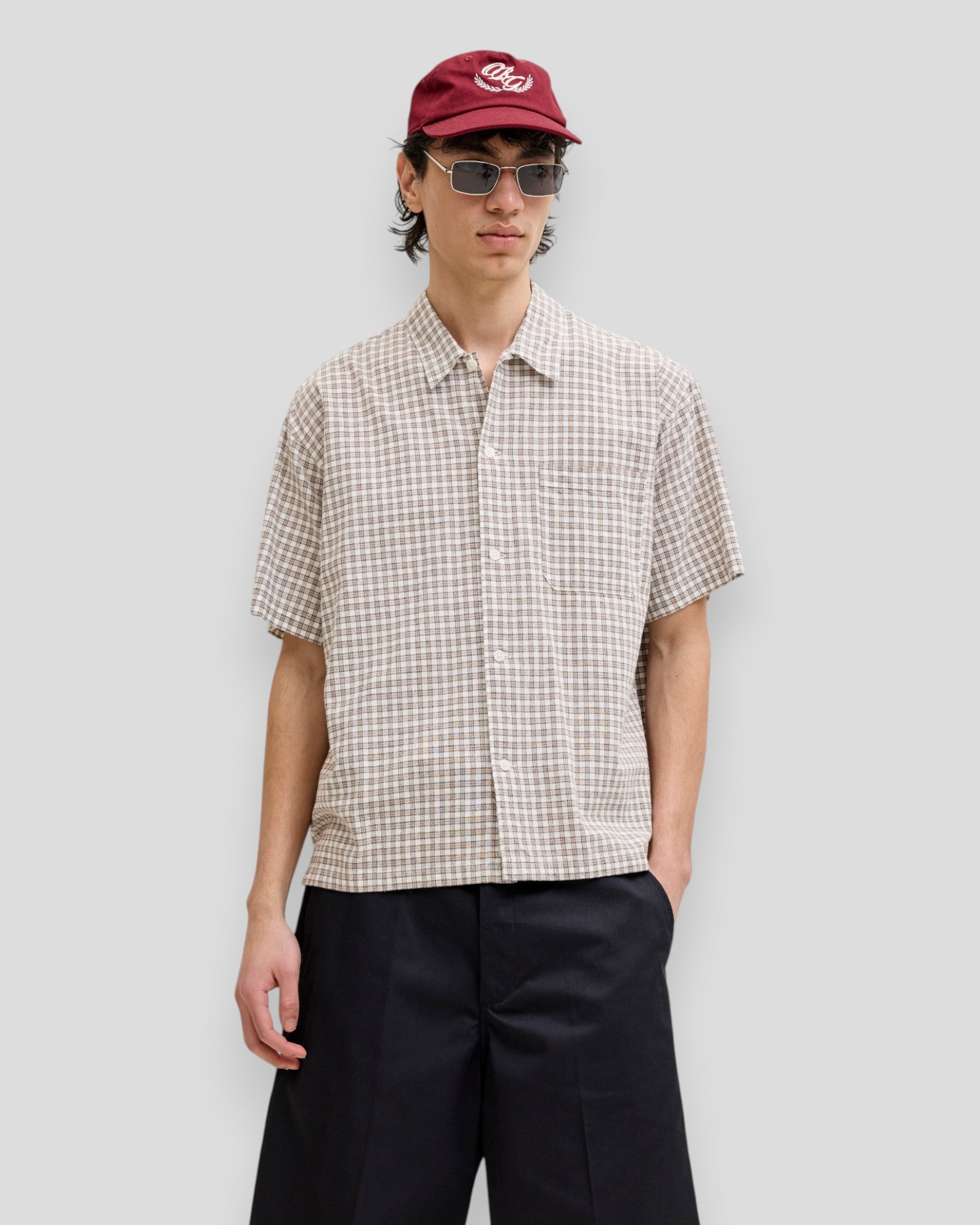 Riveria Linen Blend Shirt SS - Vintage Khaki Checks