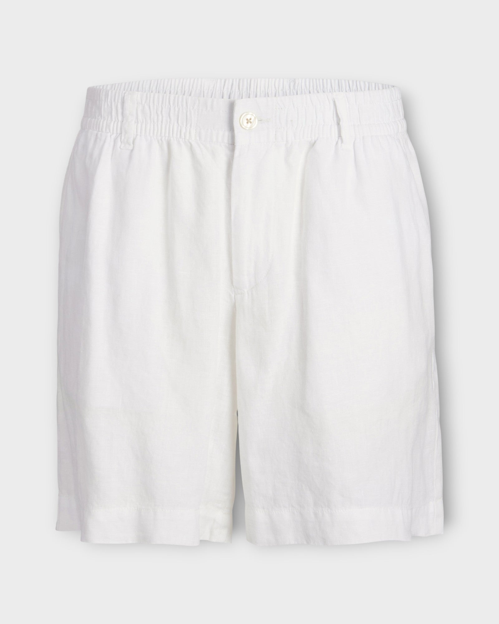 Bill Lawrence Linen Short Bright White, hvide hør shorts til mænd fra Jack and Jones. Her set forfra.