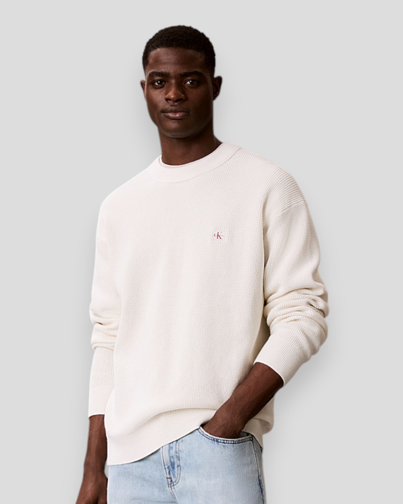 Cotton Waffle LS EZ Knit Jumper - Tofu