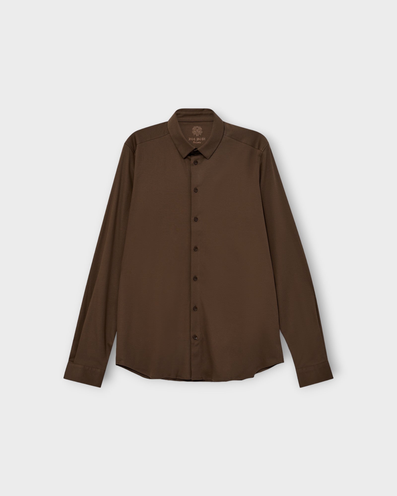Marco Crunch Jersey Shirt Earth Brown Latte - Mos Mosh Gallery Skjorte til mænd. Her set forfra.