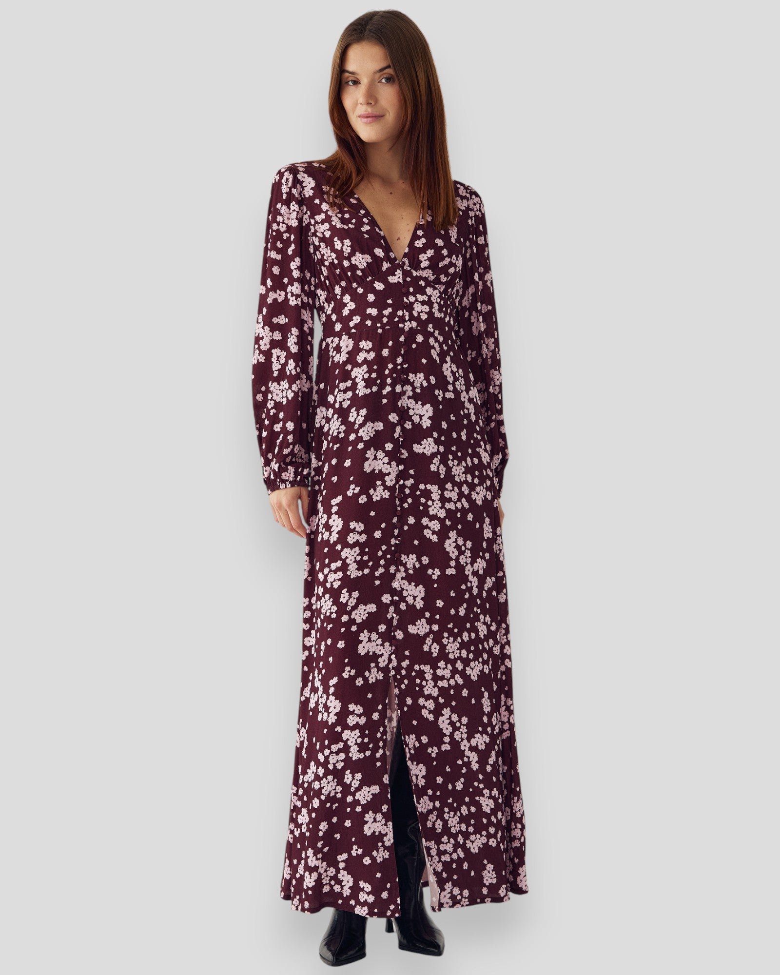 N-Lilith Maxi Dress - Deja Burgundy Print