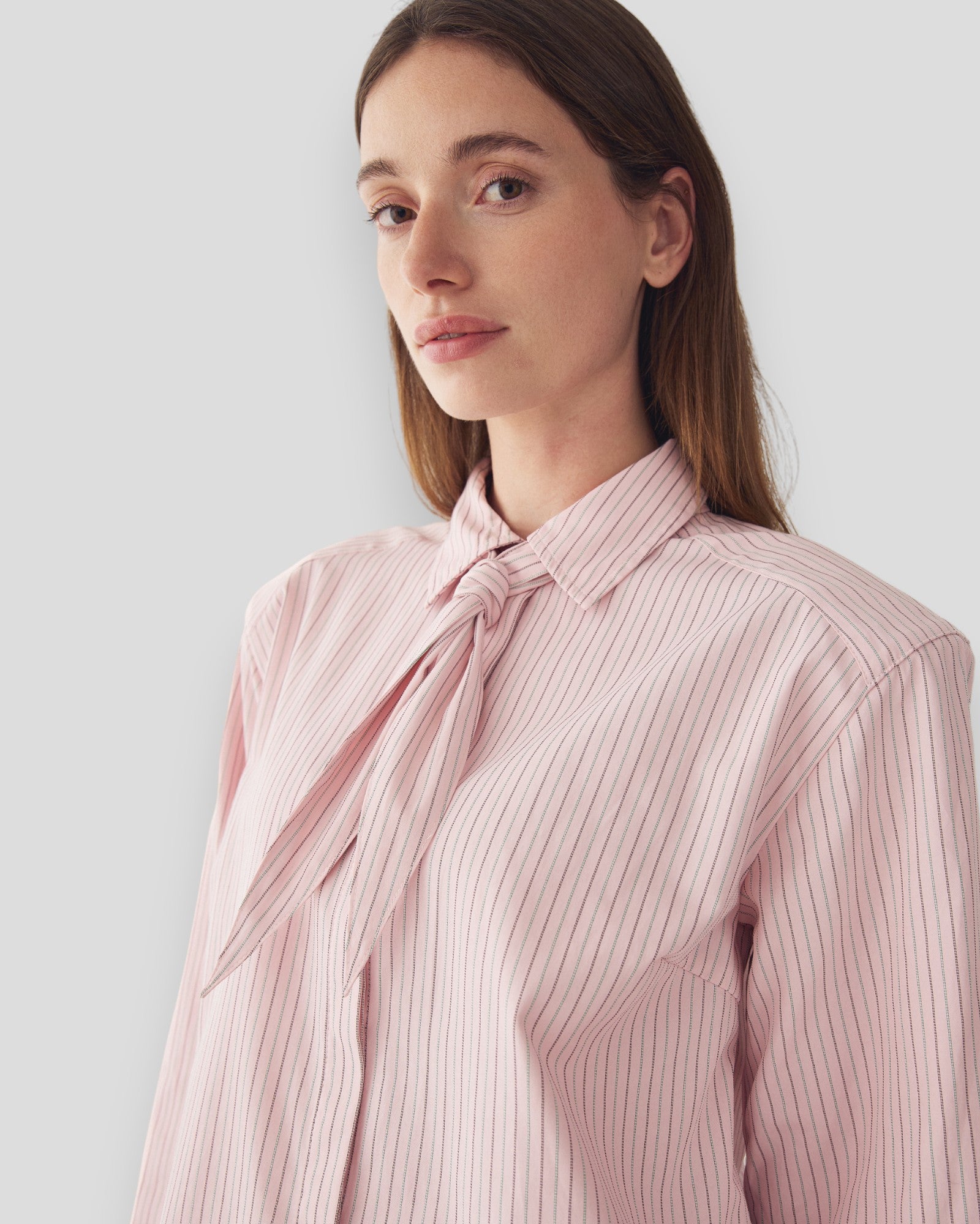 Noella N-Myra Donnie Blush Stripe women's shirt with long sleeves and a relaxed fit, featuring blush and white striped pattern.