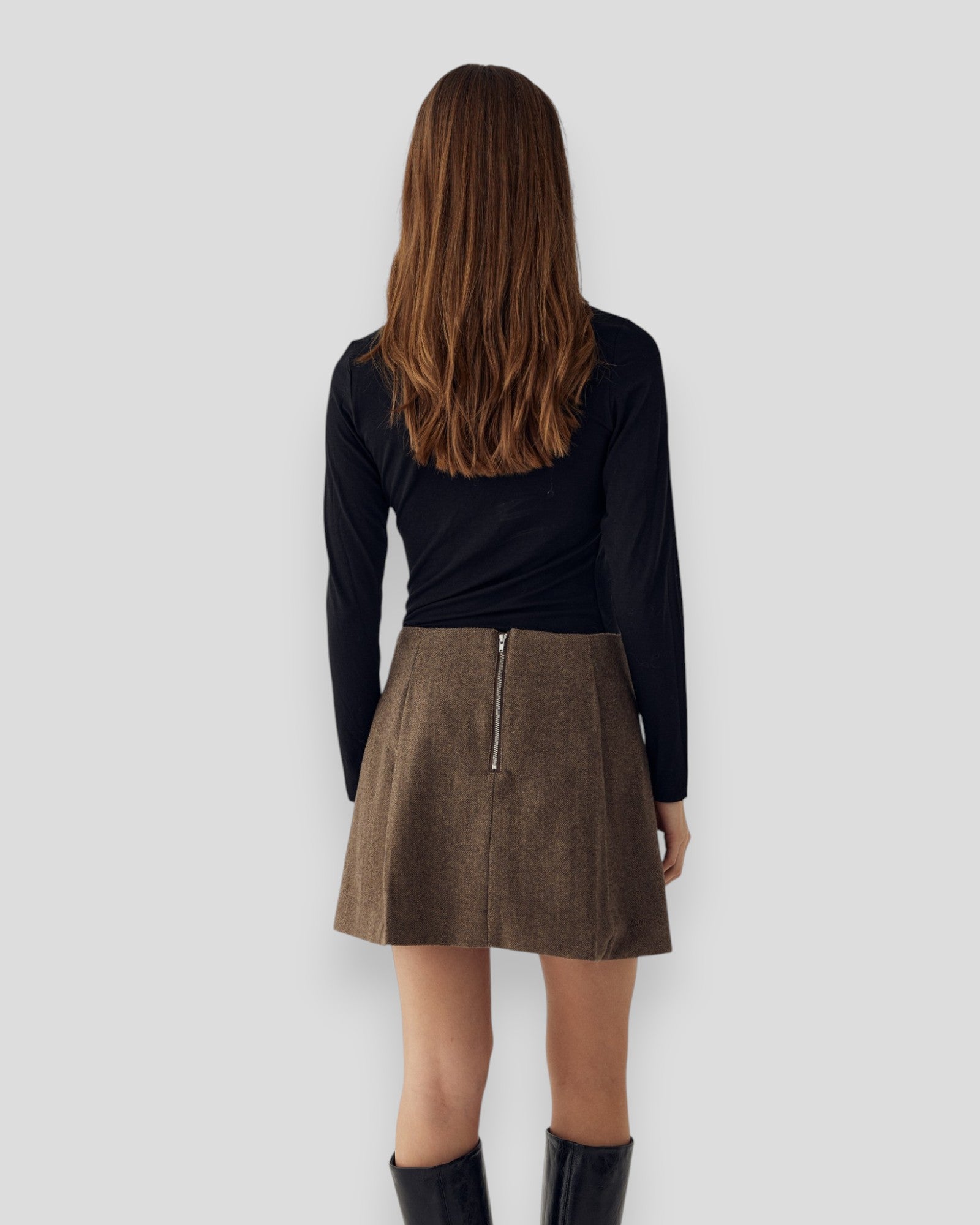 N-Maybelle Skirt - Brown Herringbone