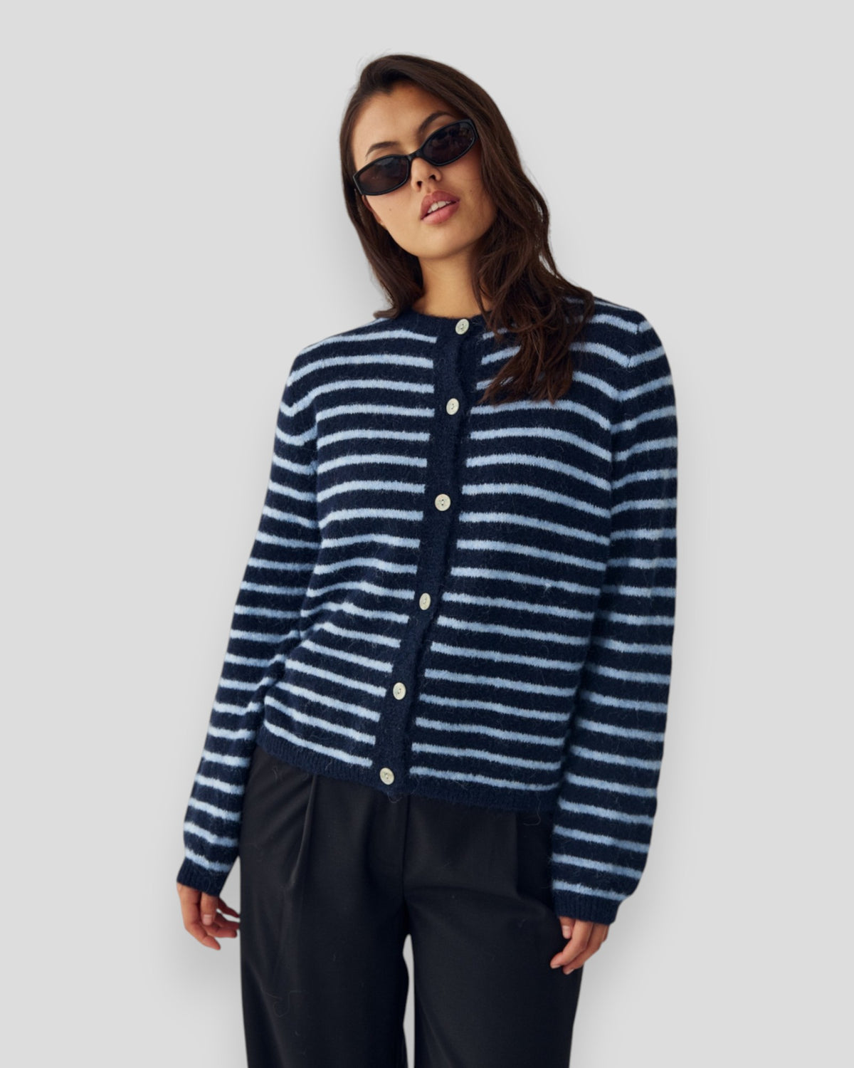 N-Mertice Knit Cardigan - Blue Stripe