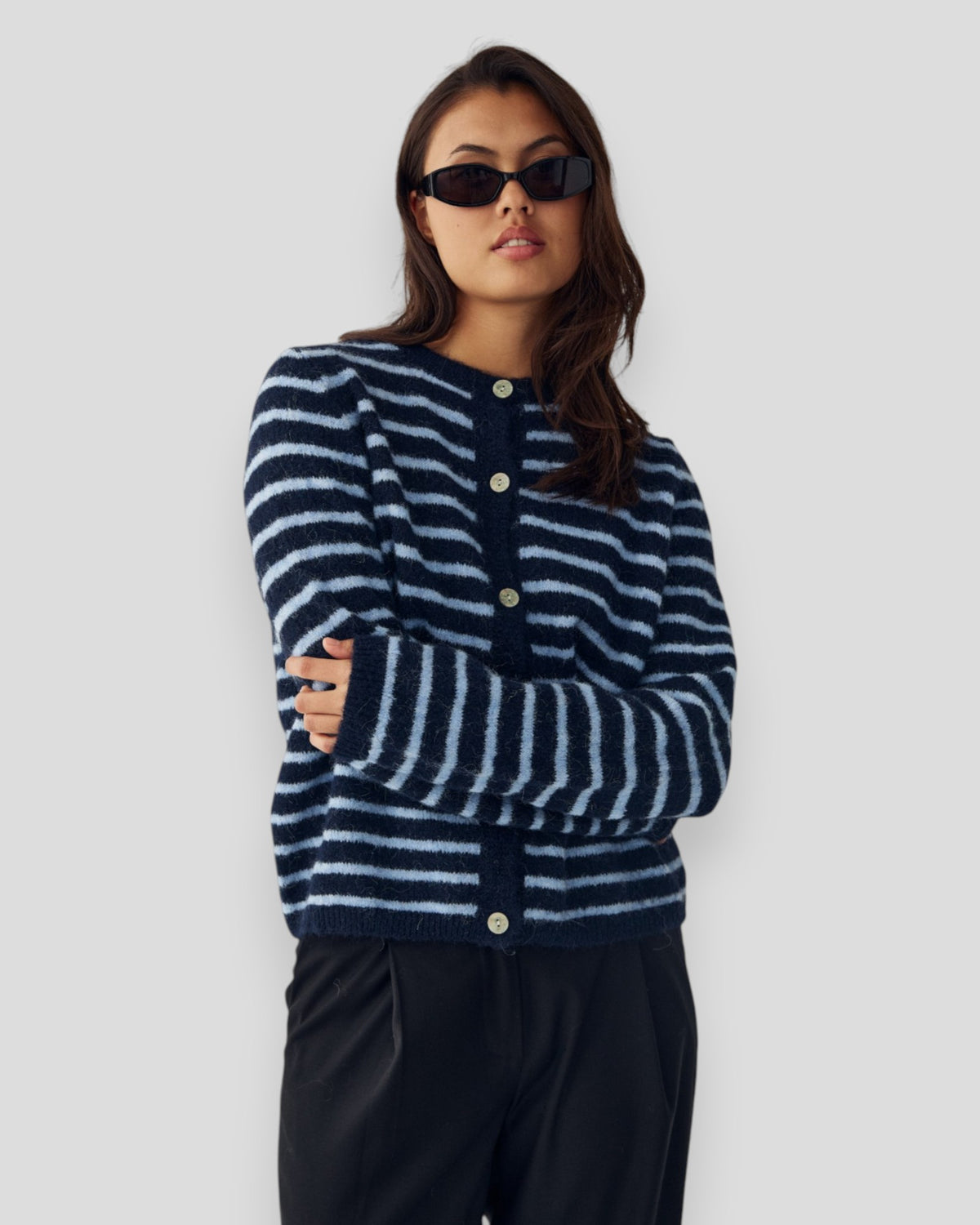 N-Mertice Knit Cardigan - Blue Stripe