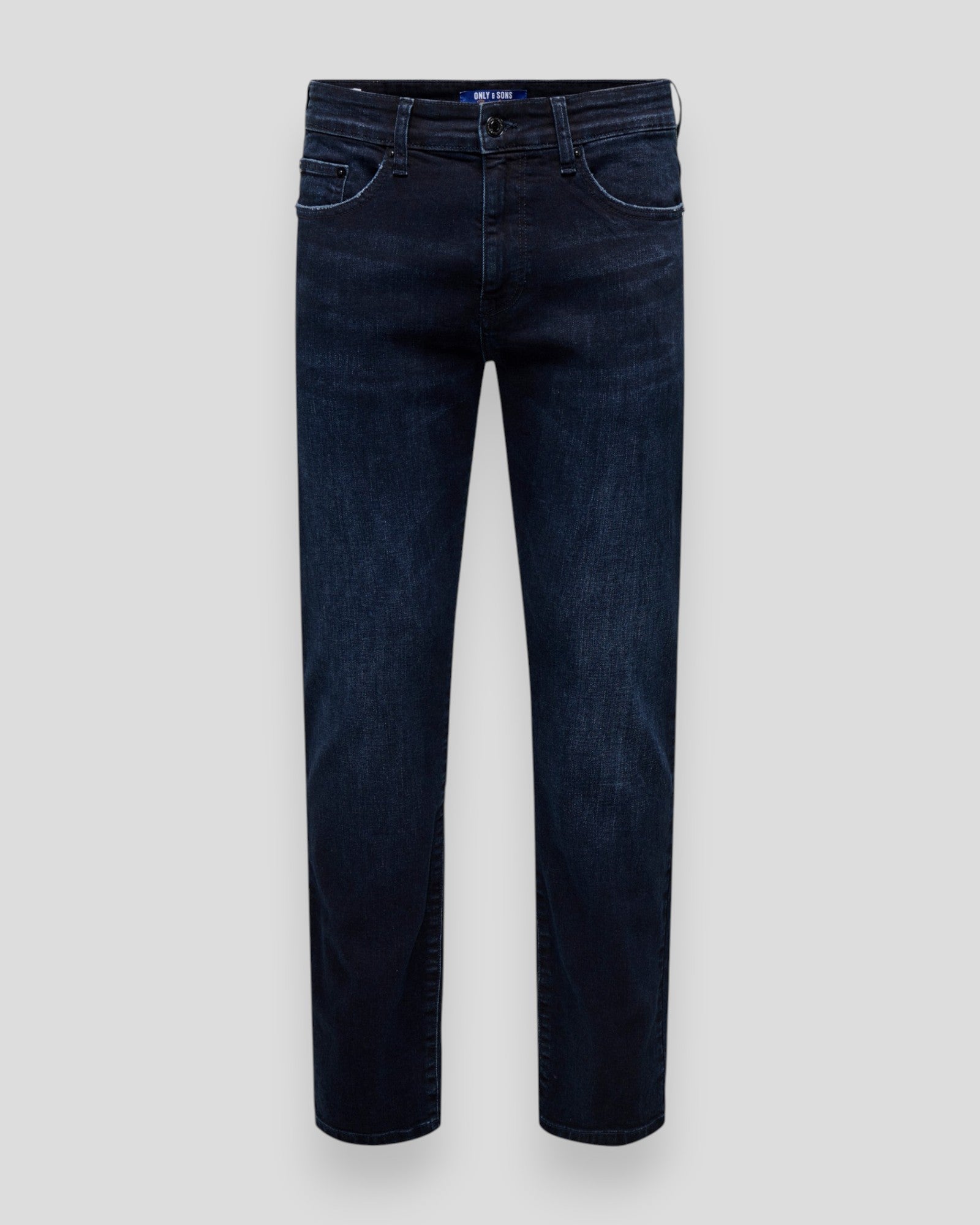 Damejeans fra ONLY & SONS i blå sort denim, Weft Regular 2652 med klassisk pasform og synlige syninger.
