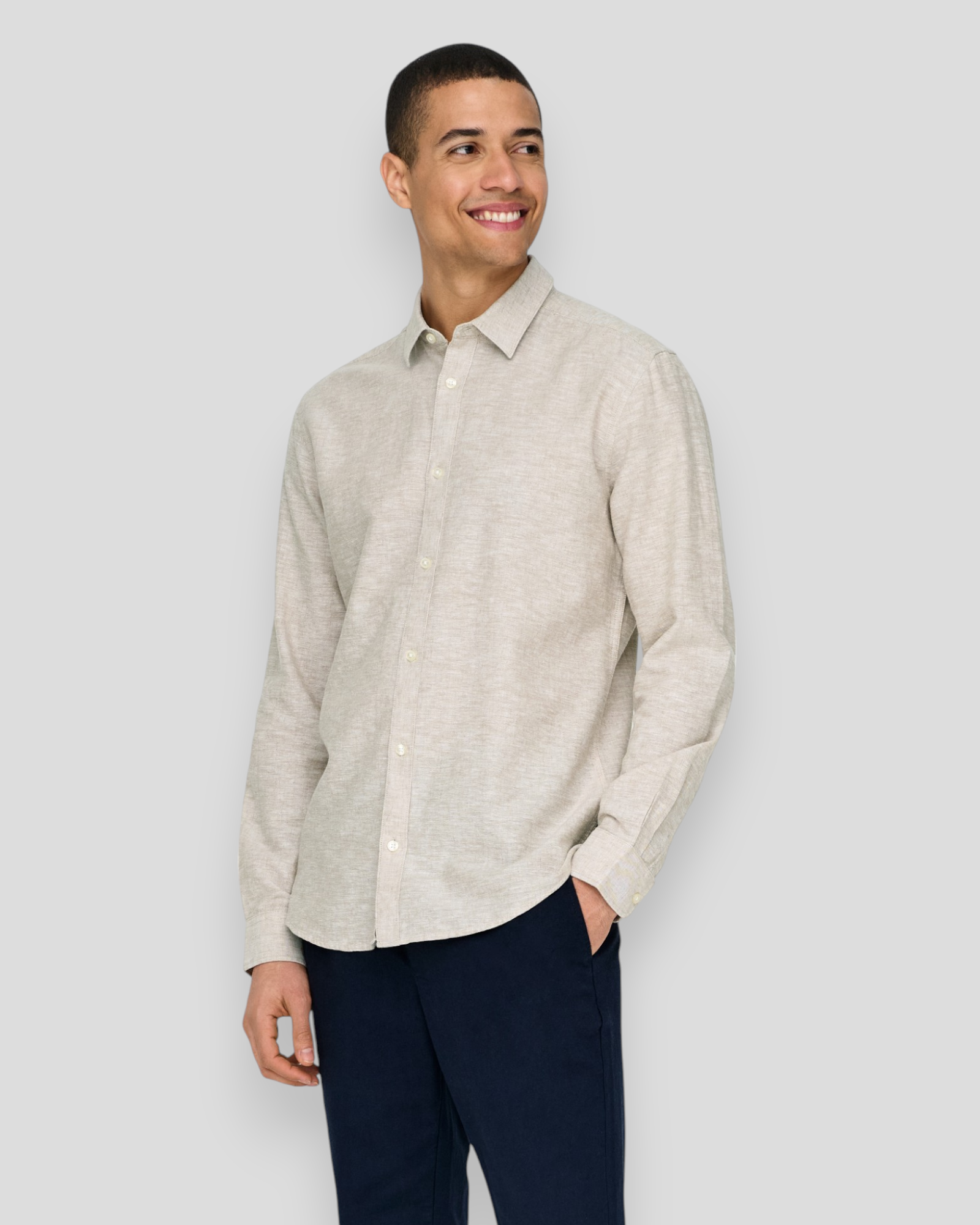 Caiden LS Solid Linen Shirt - Chinchilla