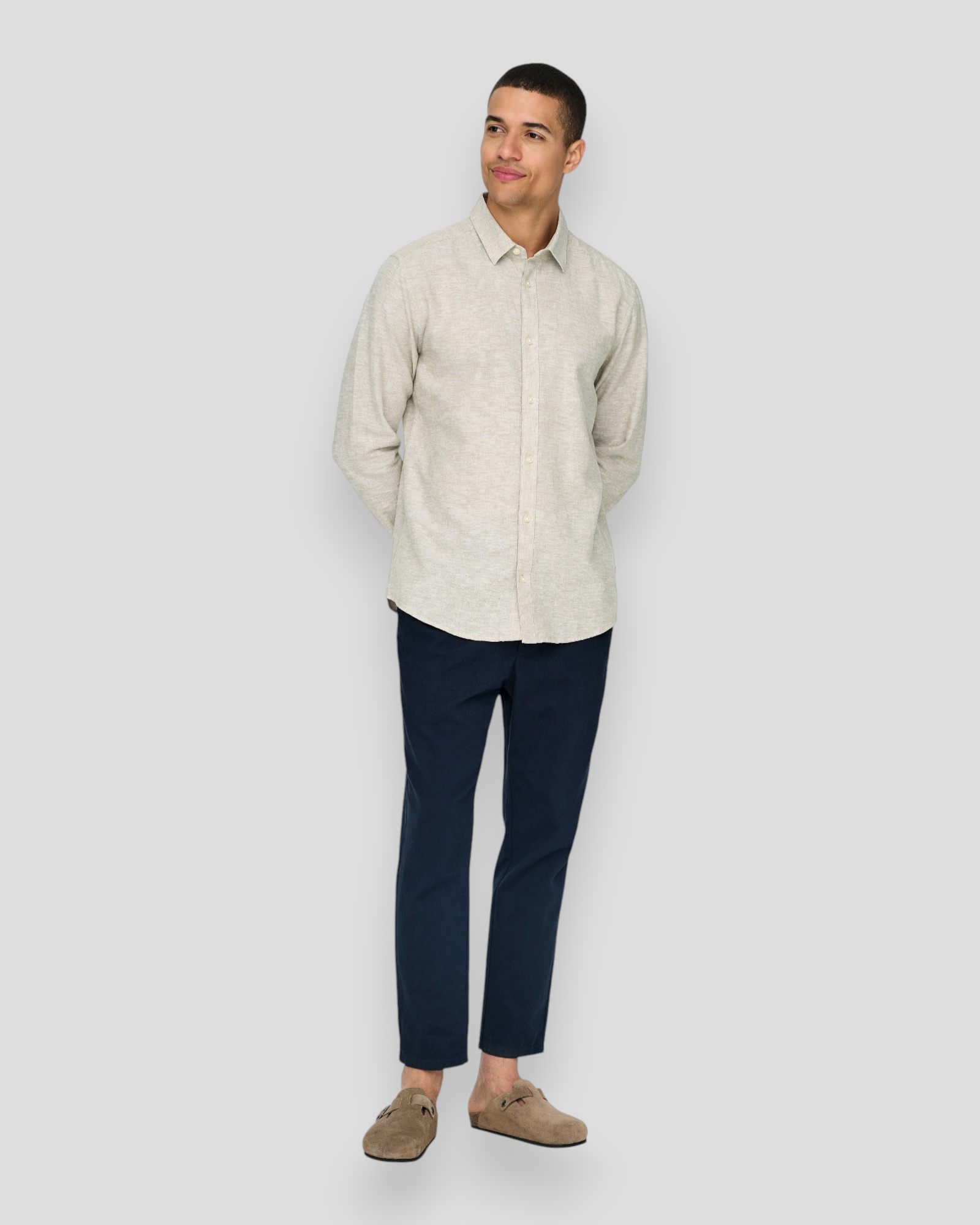 Caiden LS Solid Linen Shirt - Chinchilla
